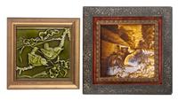 A Collection of Ten Pottery and Plaster Tiles Length of largest overall 10 inches.
