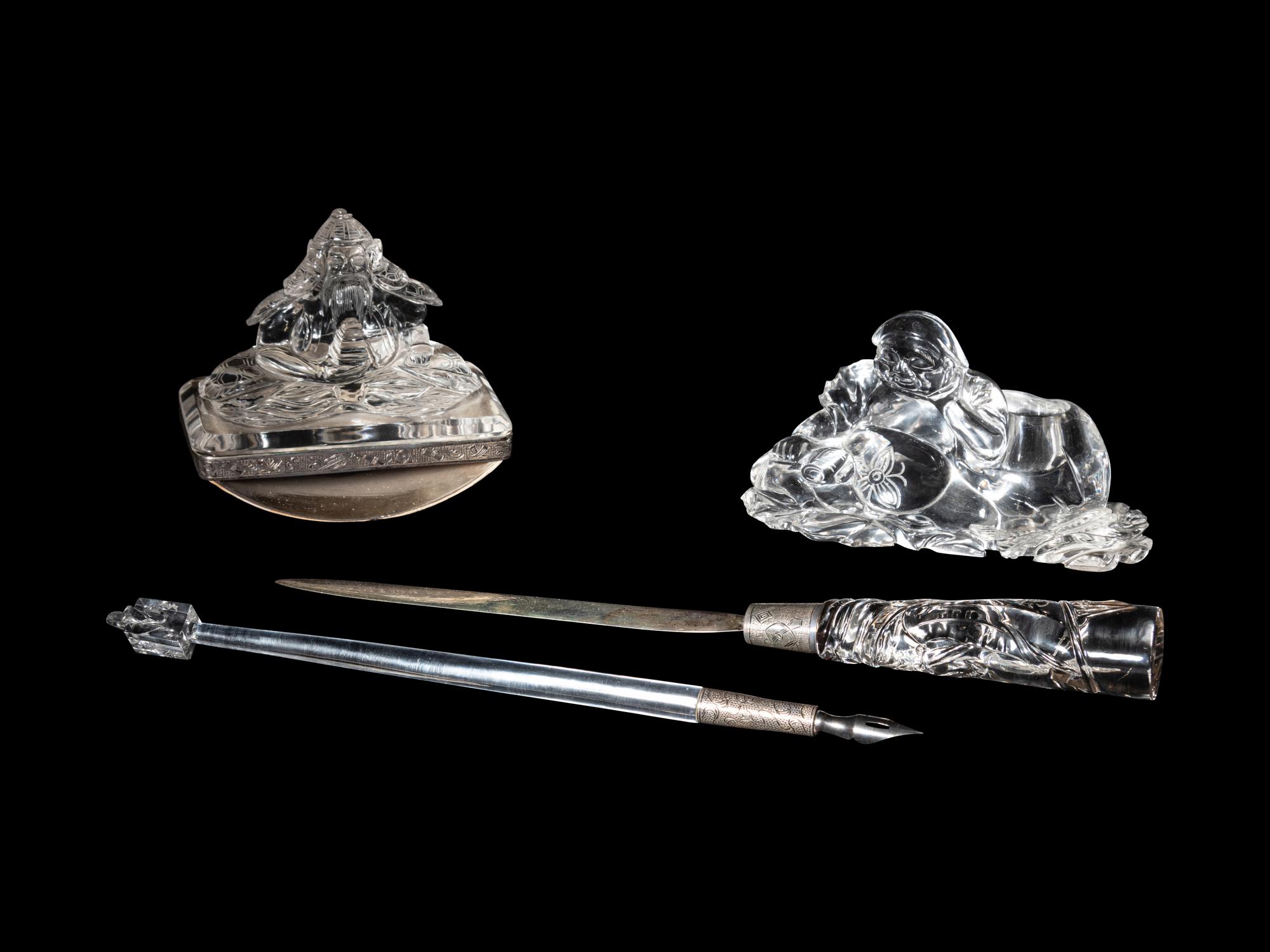 A Silver Mounted Rock Crystal Desk Set