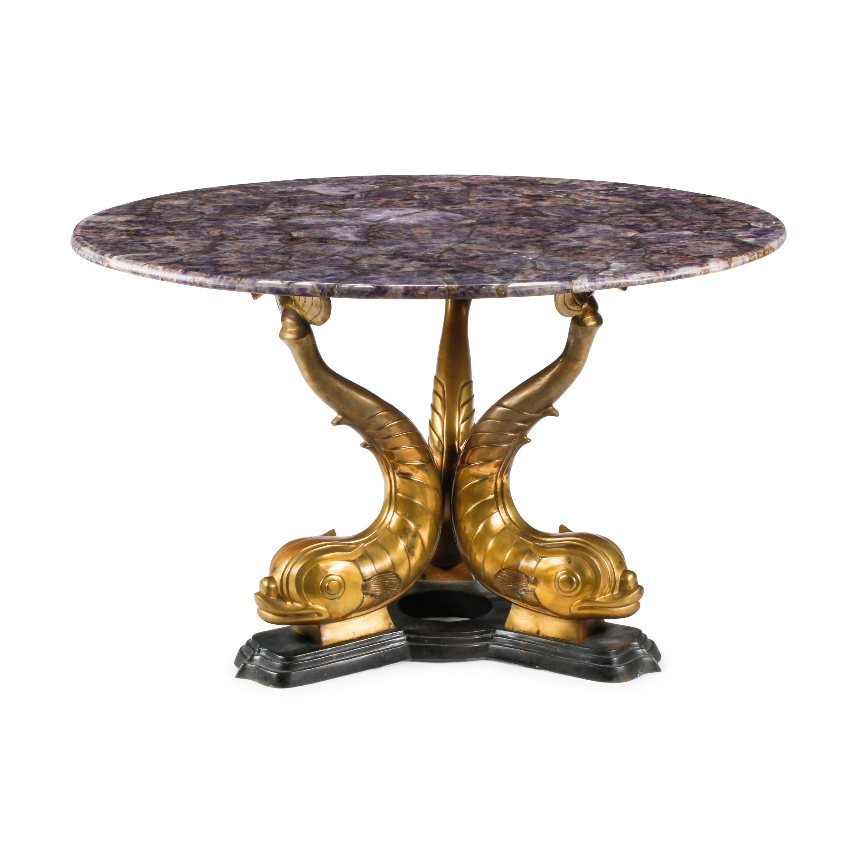 A Neoclassical Style Patinated and Gilt Bronze Amethyst-Top Table