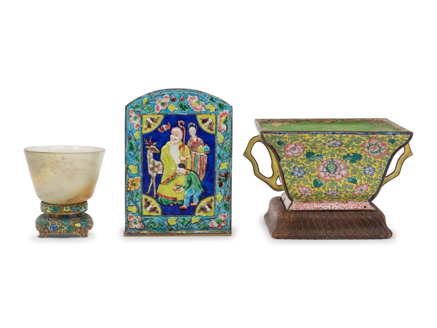 Three Chinese Enamel on Metal Articles