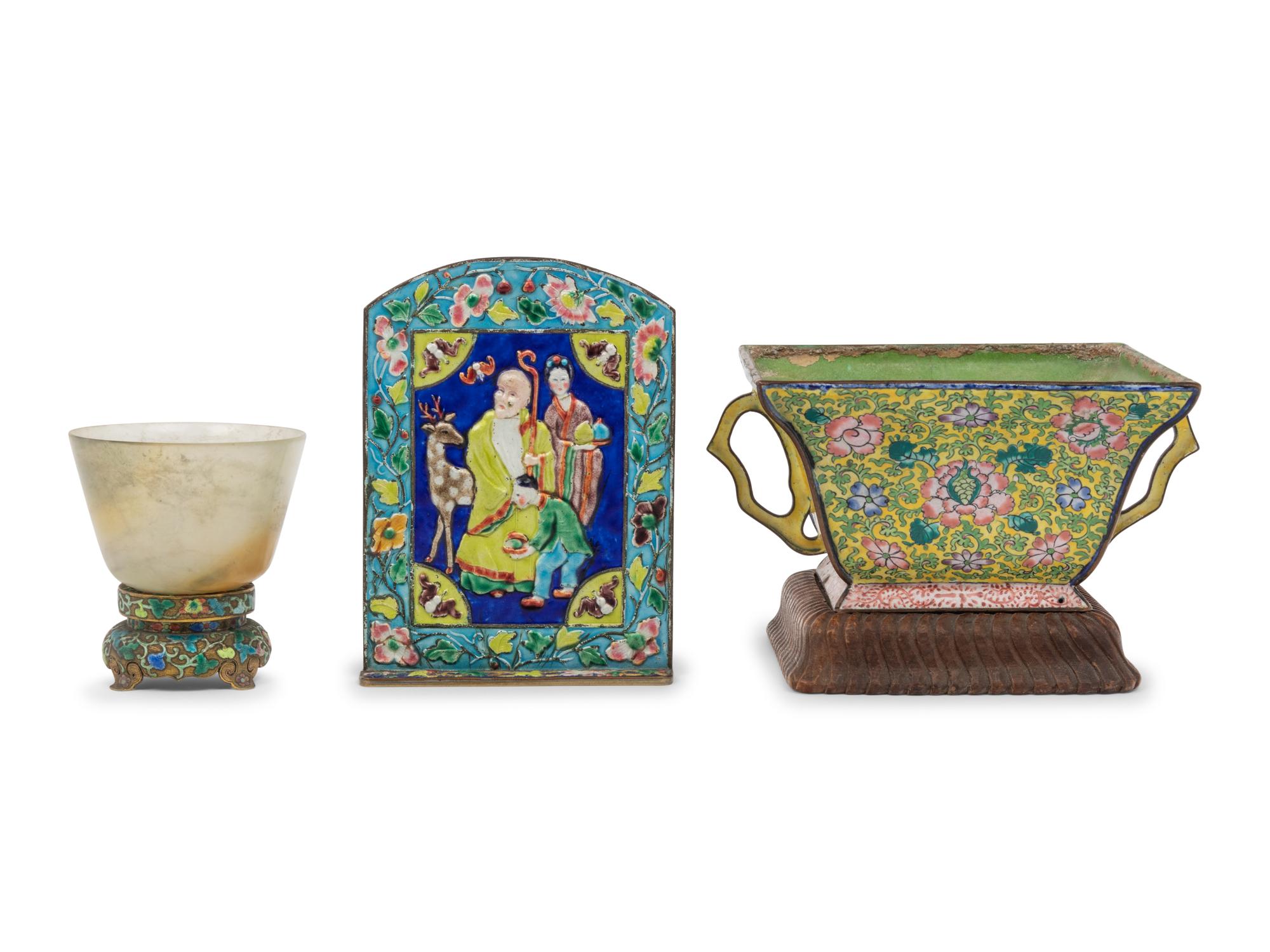 Three Chinese Enamel on Metal Articles