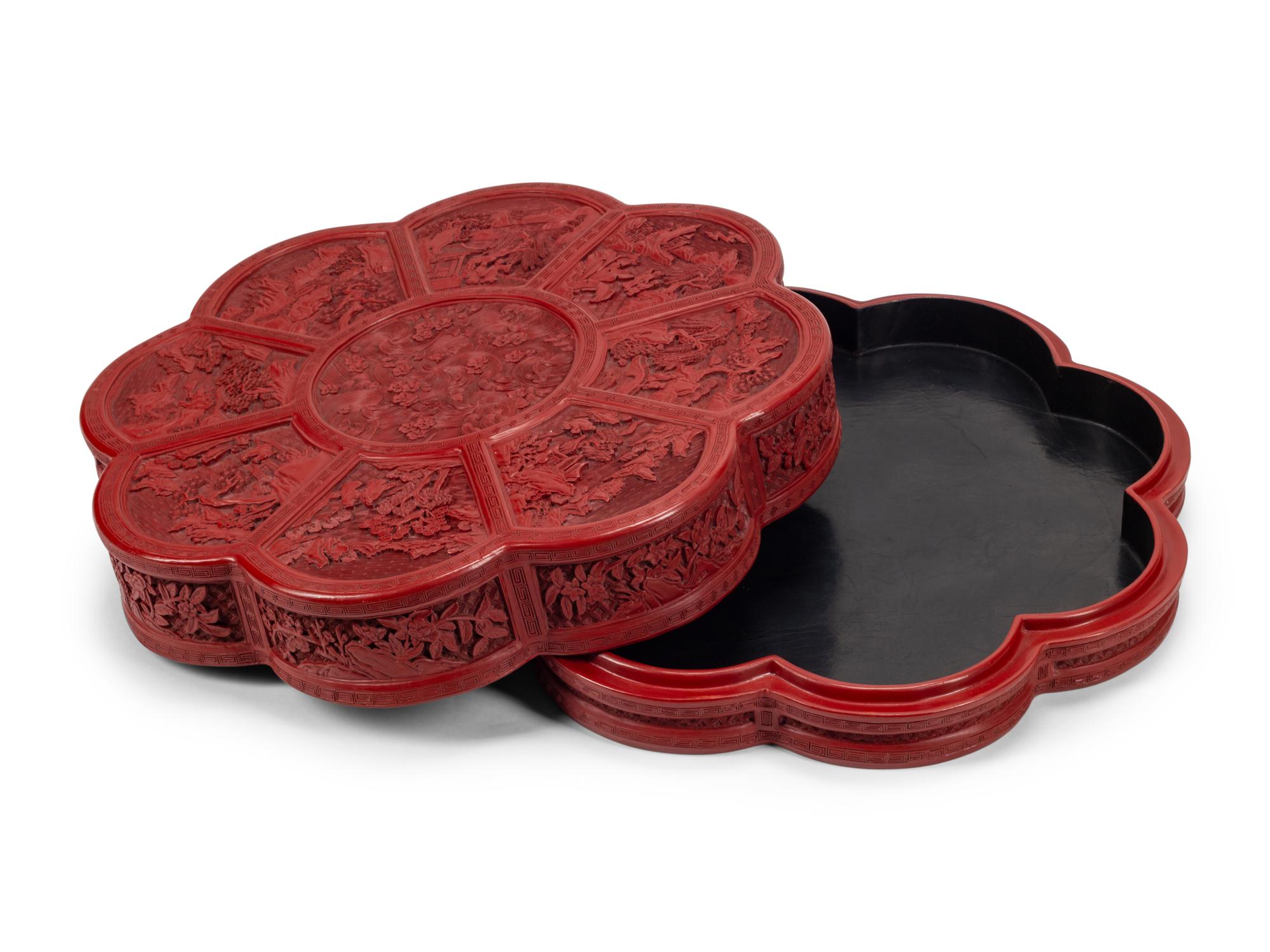A Chinese Carved Red Lacquer Box and Cover