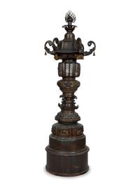 A Monumental Japanese Bronze Garden Lantern