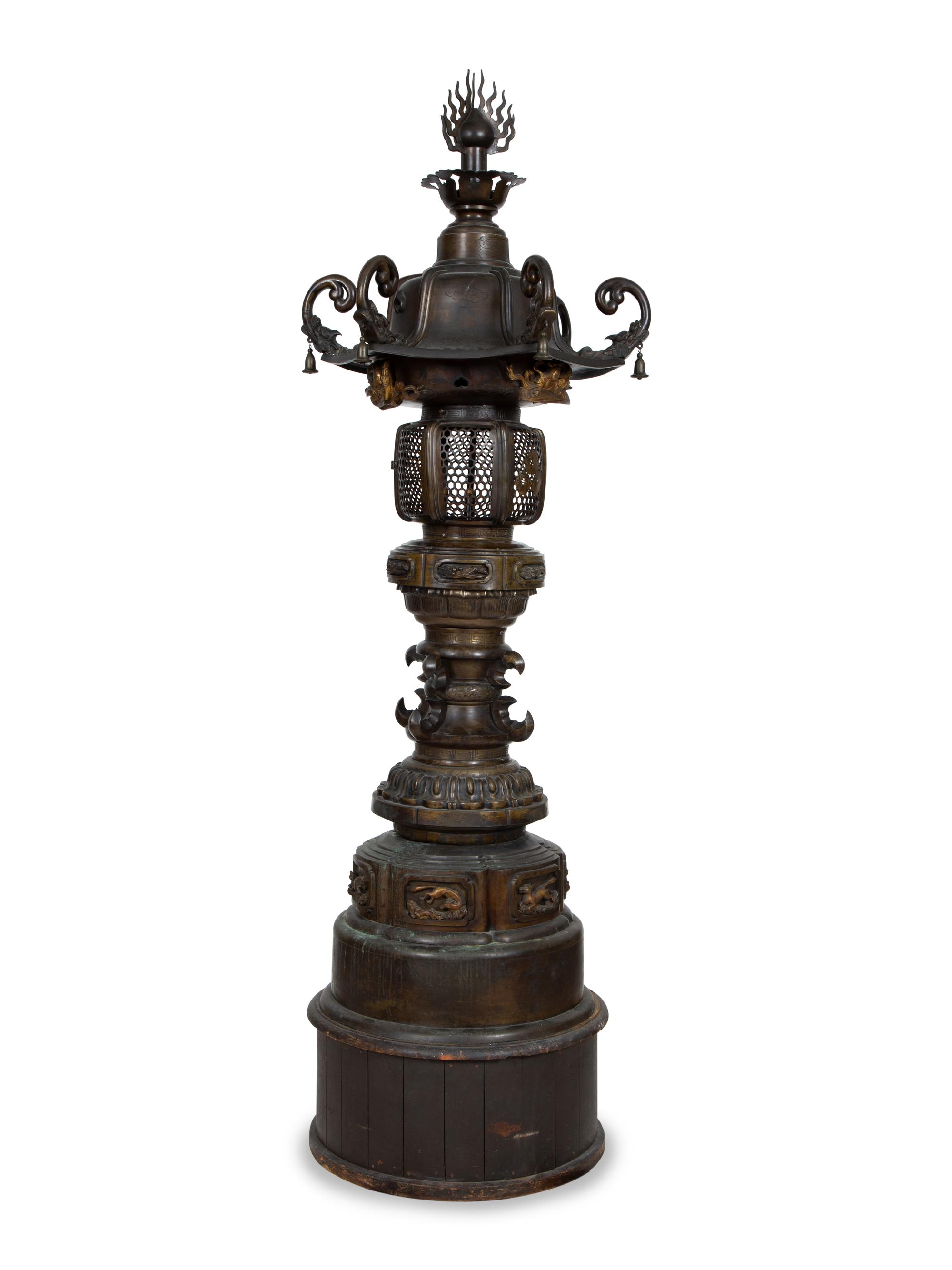 A Monumental Japanese Bronze Garden Lantern