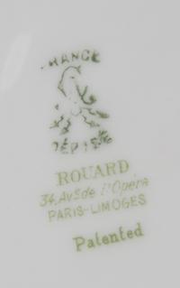 Twelve French Porcelain Plates, Rouard, Diameter 10 1/4 inches.