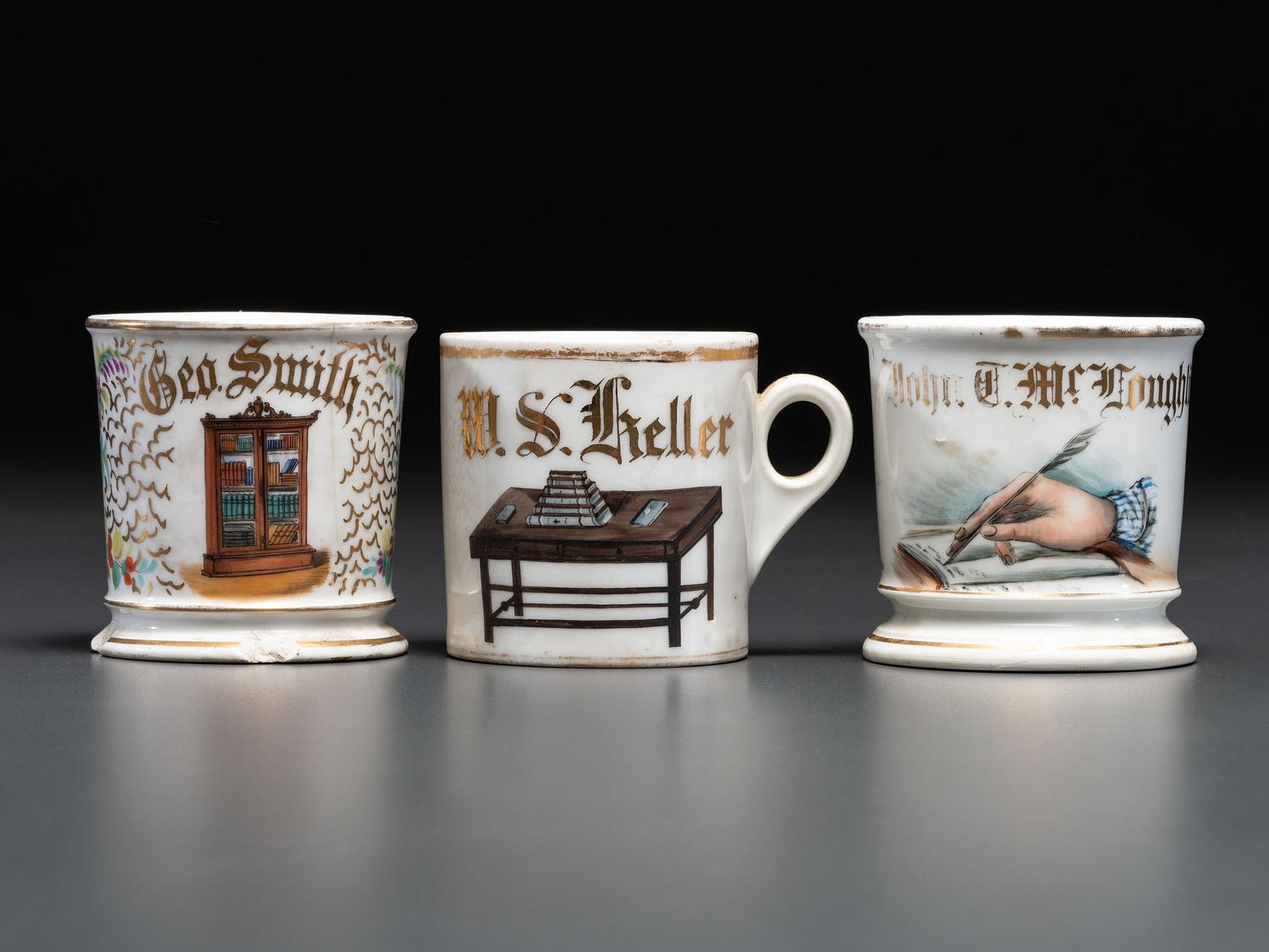 Three Porcelain Occupational Shaving Mugs
