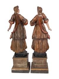A Pair of Italian Painted and Parcel Gilt Figures of Saints