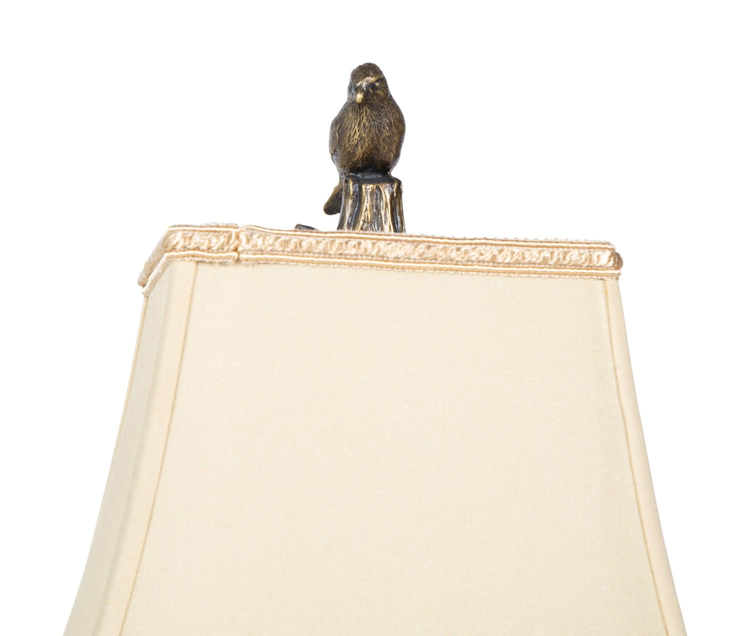 Two Patinated Bronze Lamps with Birds on a Branch — 20TH CENTURY