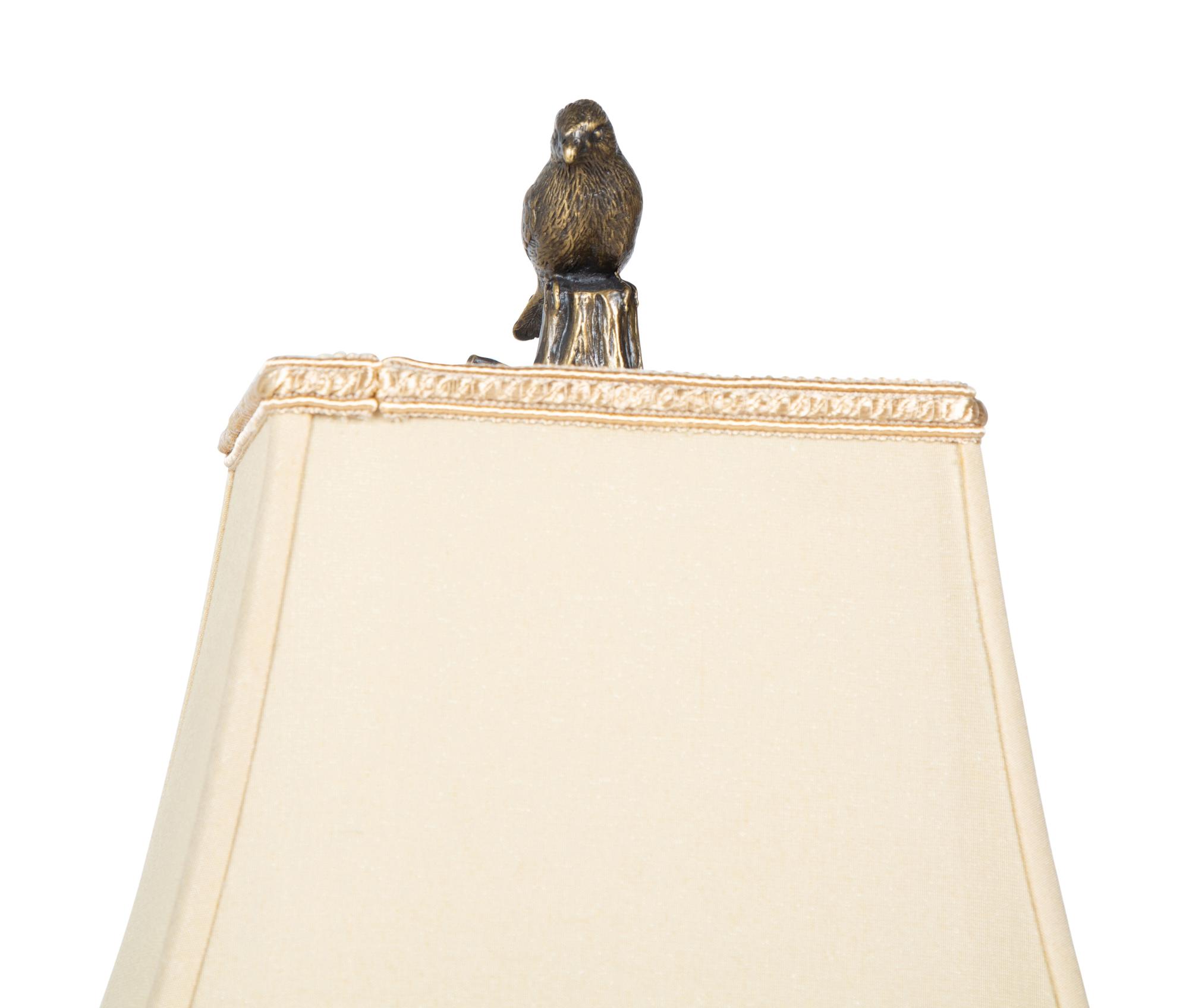 Two Patinated Bronze Lamps with Birds on a Branch — 20TH CENTURY