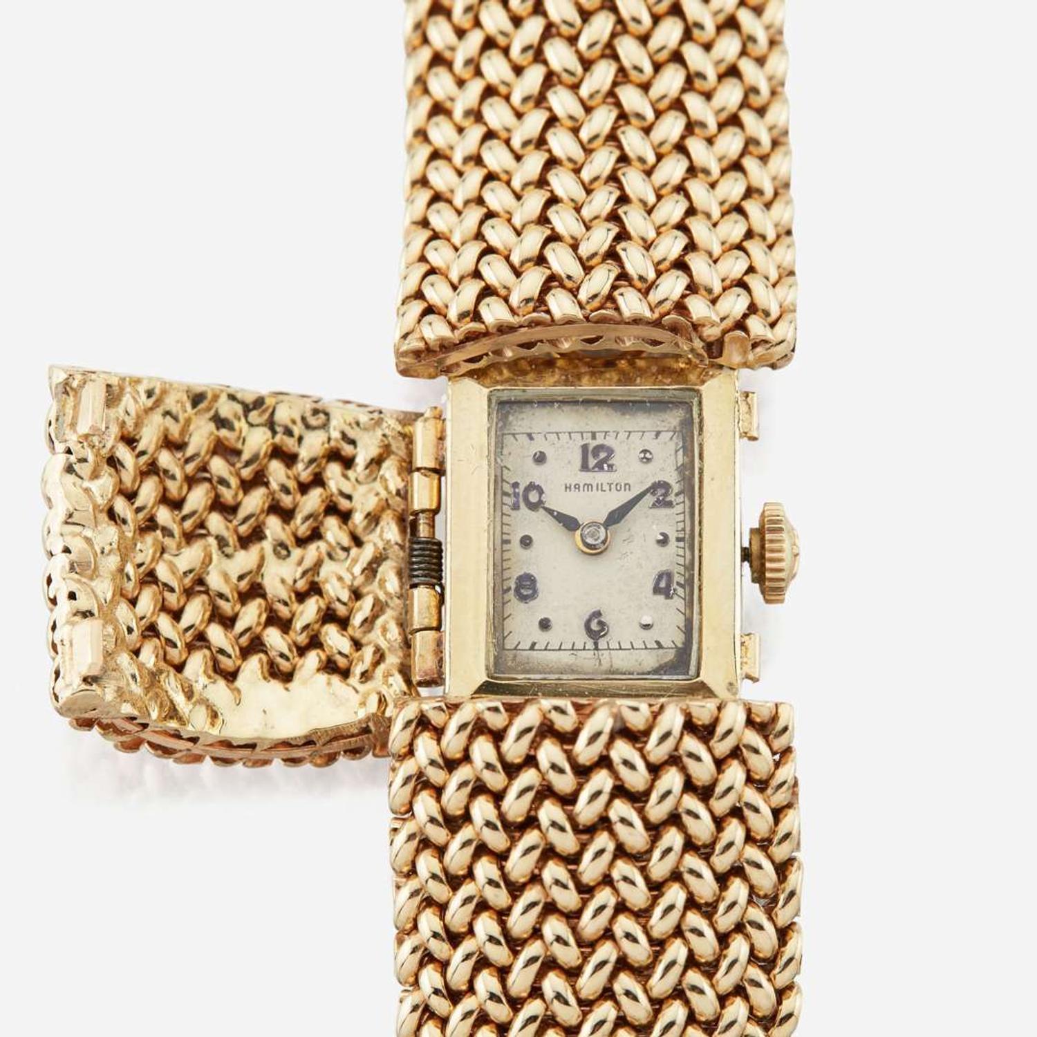 A gold bracelet watch, Hamilton