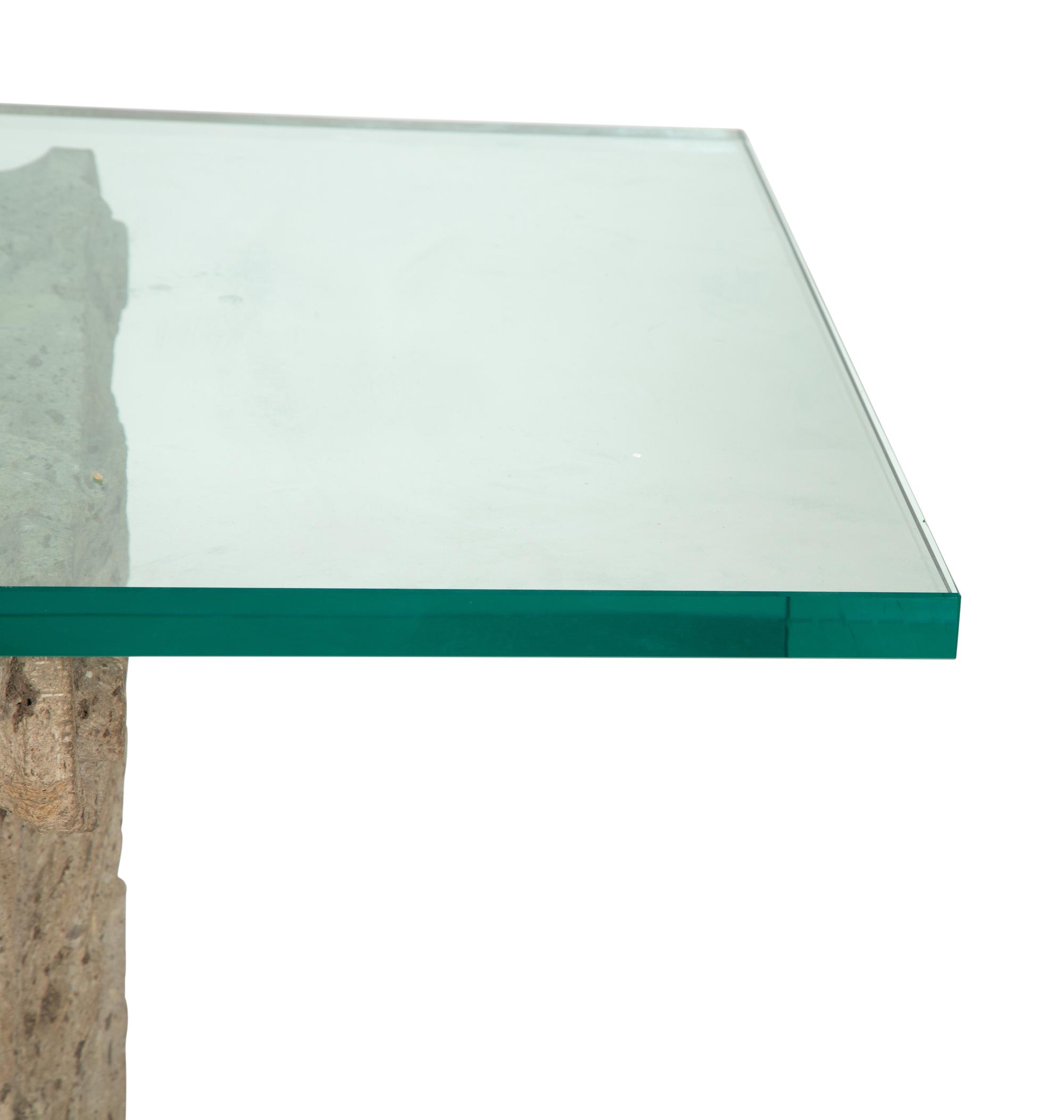A Pair of Cast Stone Corbels Converted to a Glass-Top Console Table
