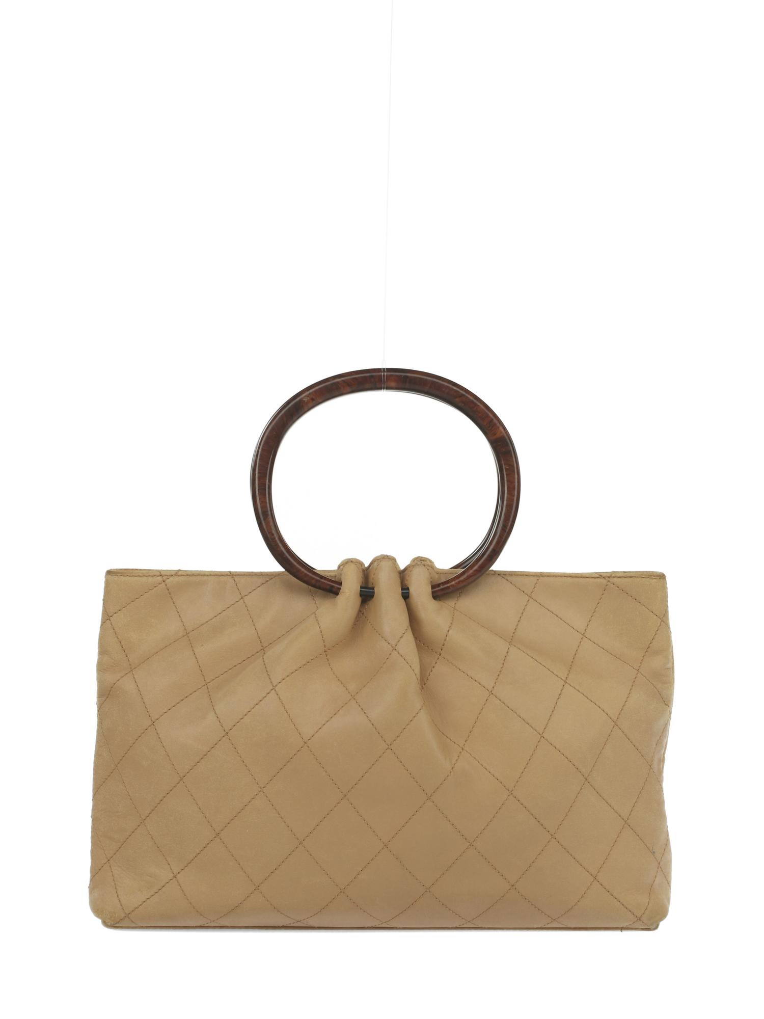 Chanel Wood Handle Tote in Quilted Tan Lambskin