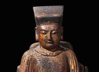 A pair of Chinese gilt lacquer seated figures 漆金木坐像一對