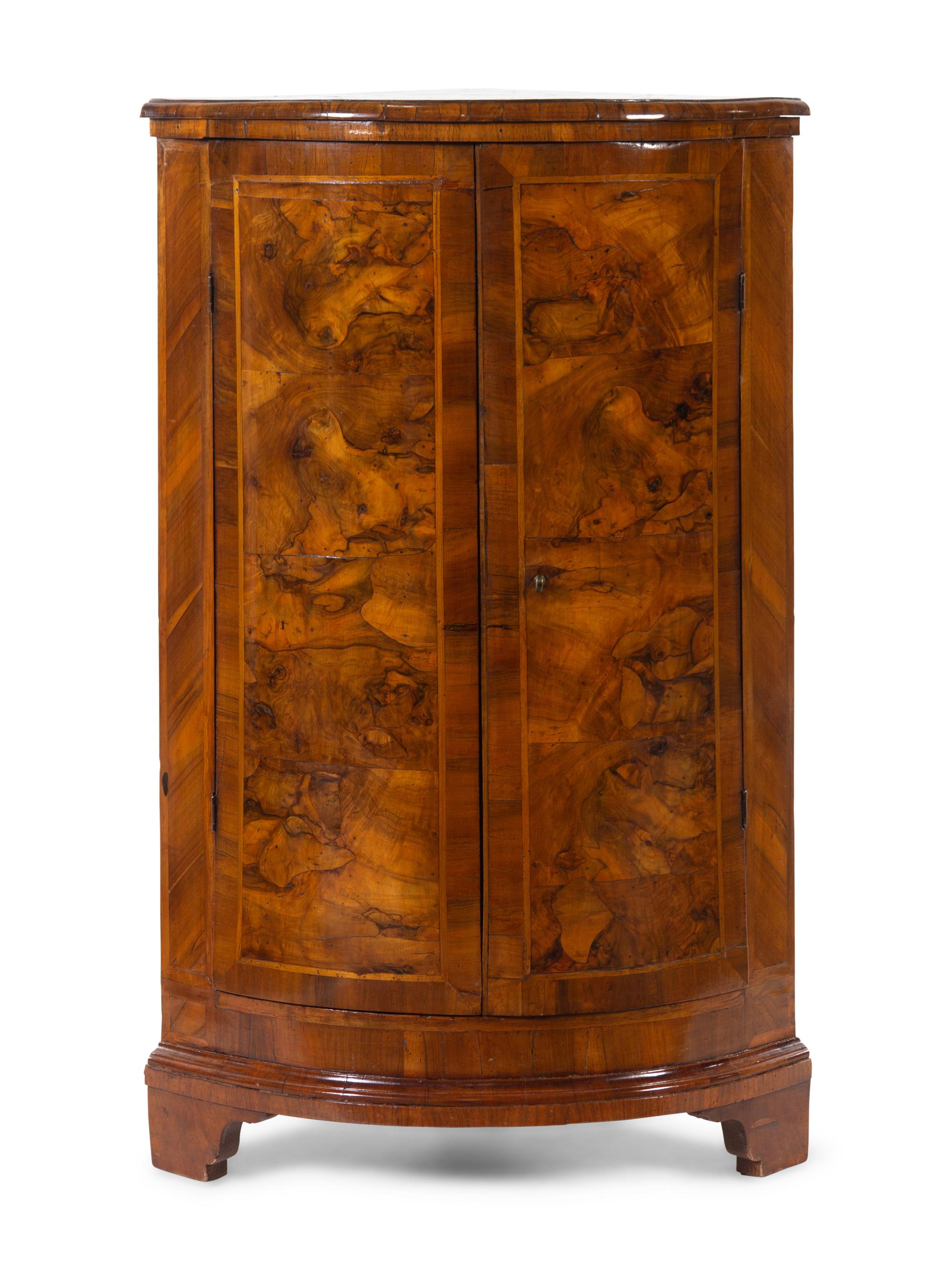 An Italian Burl Walnut Corner Cabinet