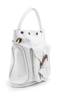 A Versace White Leather Bucket Bag, 13" H x 13" W x 5" D; Handle drop: 6.5".