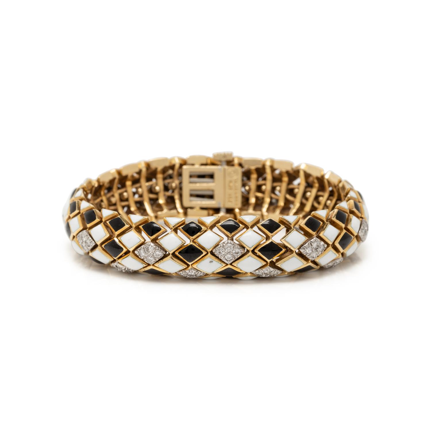 DAVID WEBB, ENAMEL AND DIAMOND 'HARLEQUIN' BRACELET