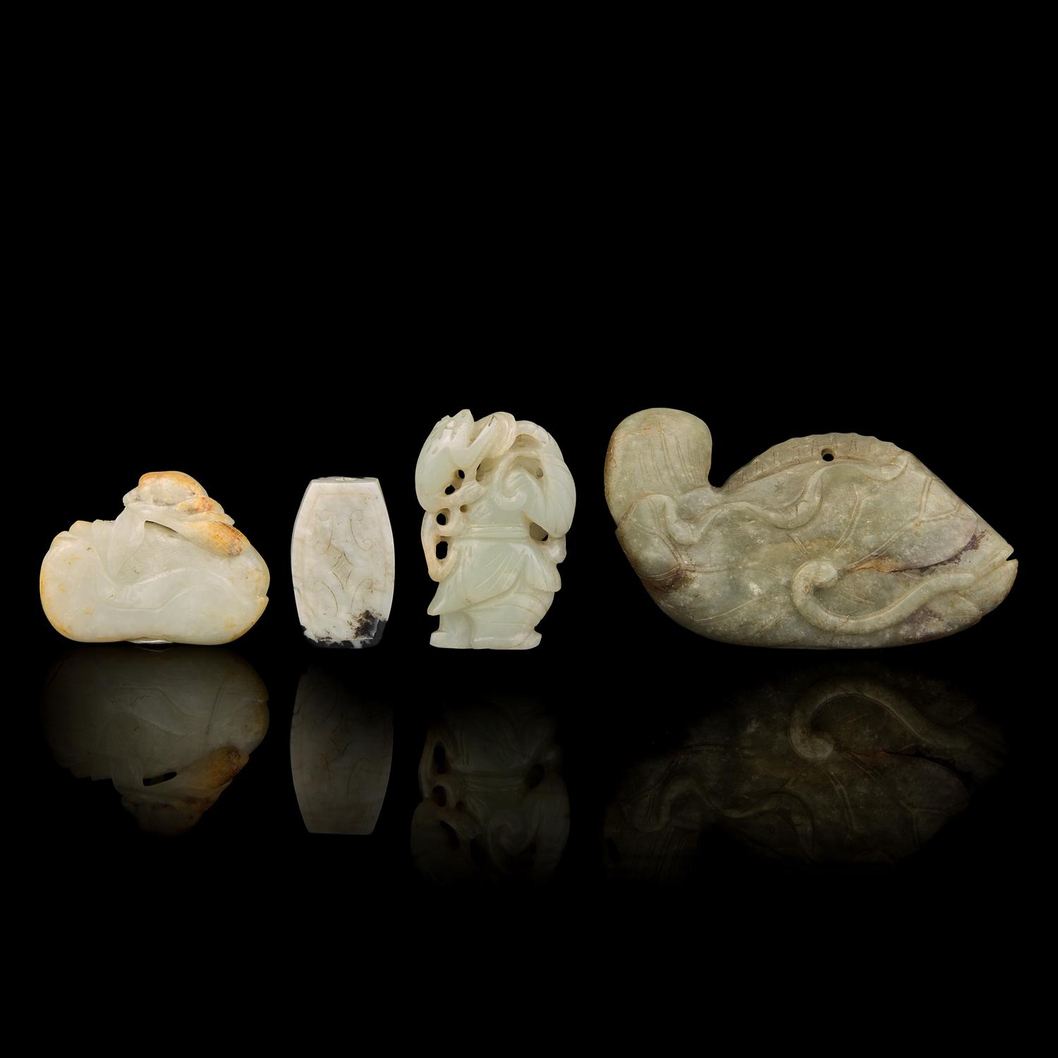 Four Chinese Carved Jade Items, Qing Dynasty and Later — 清-近代 玉把件四枚