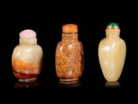 Three Chinese Hardstone Snuff Bottles