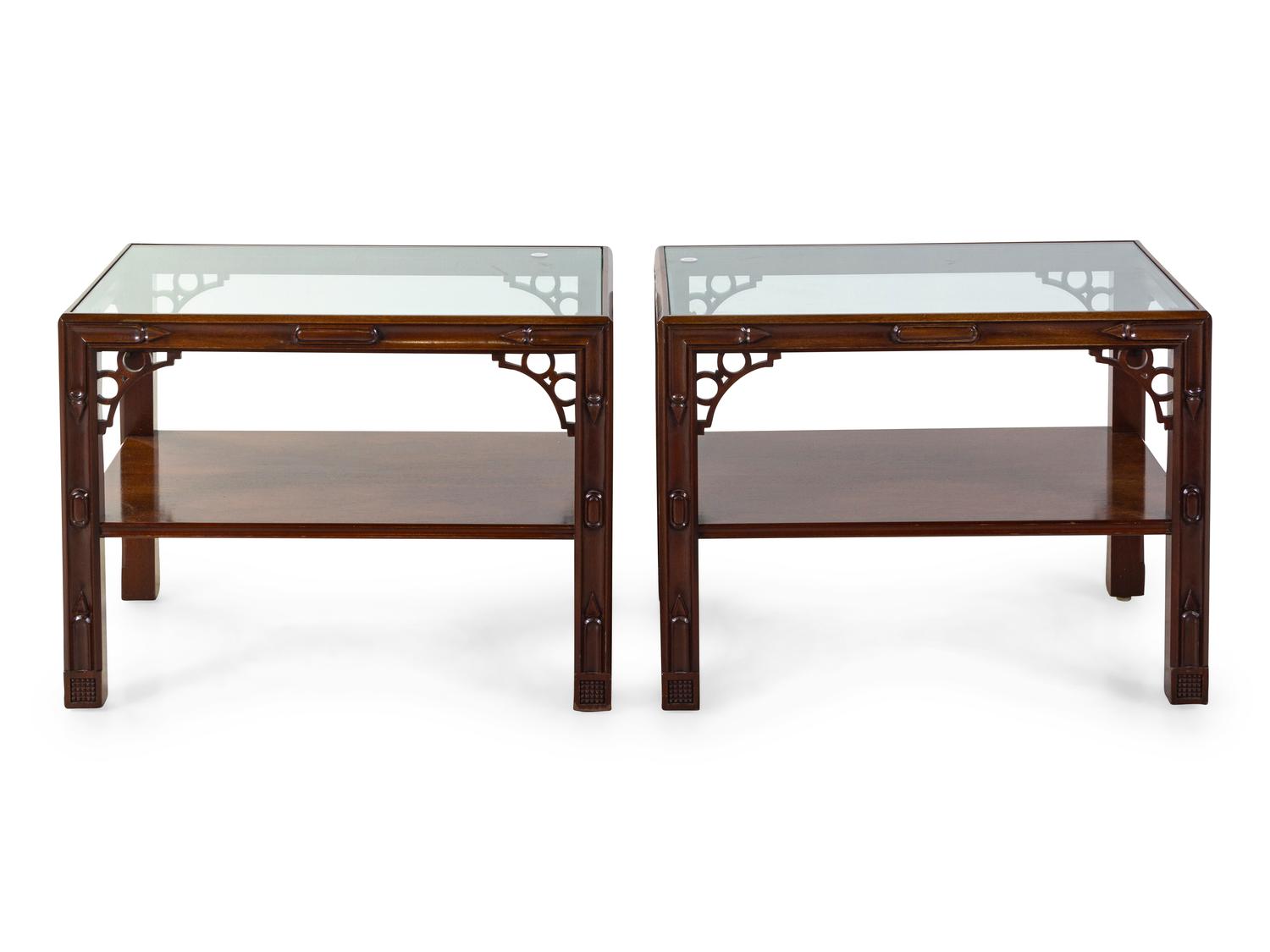 A Pair of Chinese Chippendale Style Mahogany Side Tables