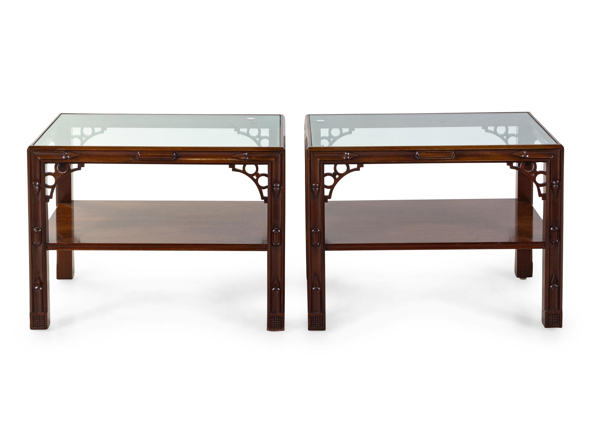 A Pair of Chinese Chippendale Style Mahogany Side Tables
