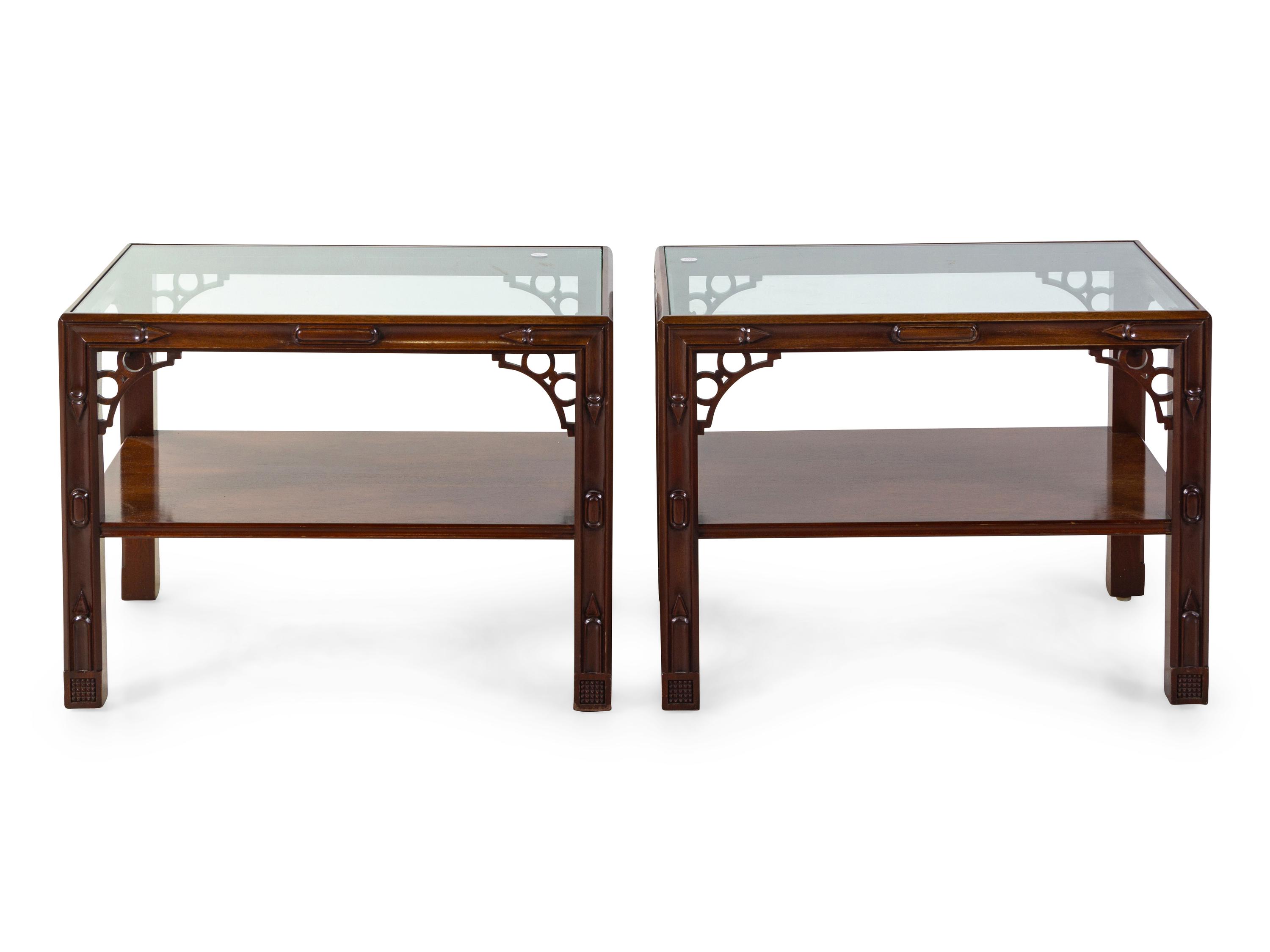 A Pair of Chinese Chippendale Style Mahogany Side Tables