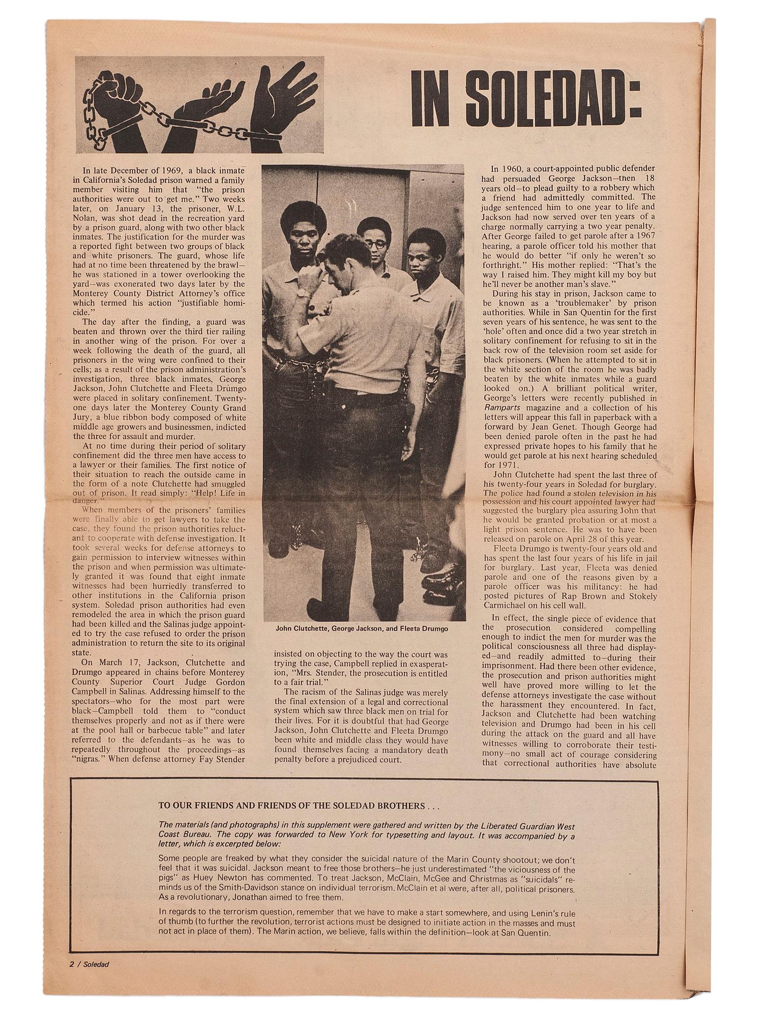 [CIVIL RIGHTS] -- [SOLEDAD BROTHERS]. Liberated Guardian. [San Francisco & New York]: ca 1970-1971.