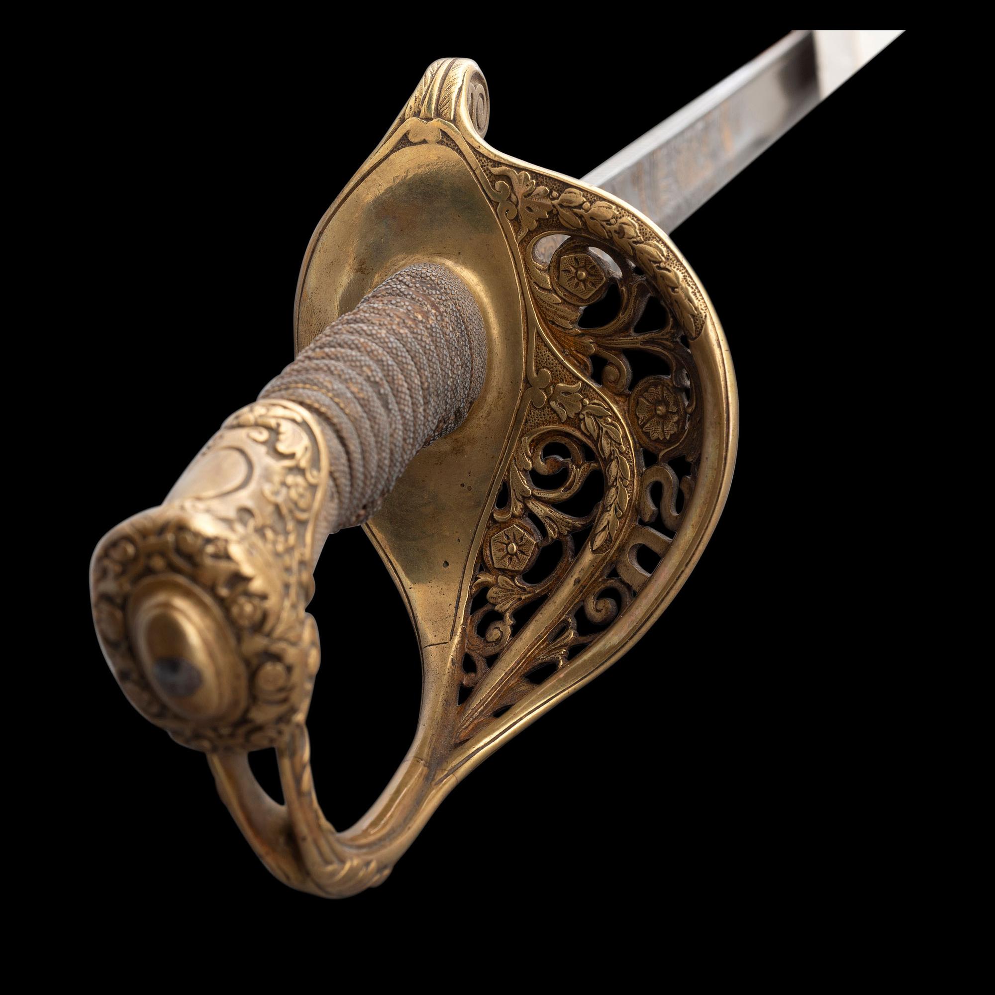 Cased Damascus Bladed Import 1850 Staff & Field Officers Sword Presented to Capt. (Major) William Wood - 9th NY Heavy Artillery with Belt and Sash