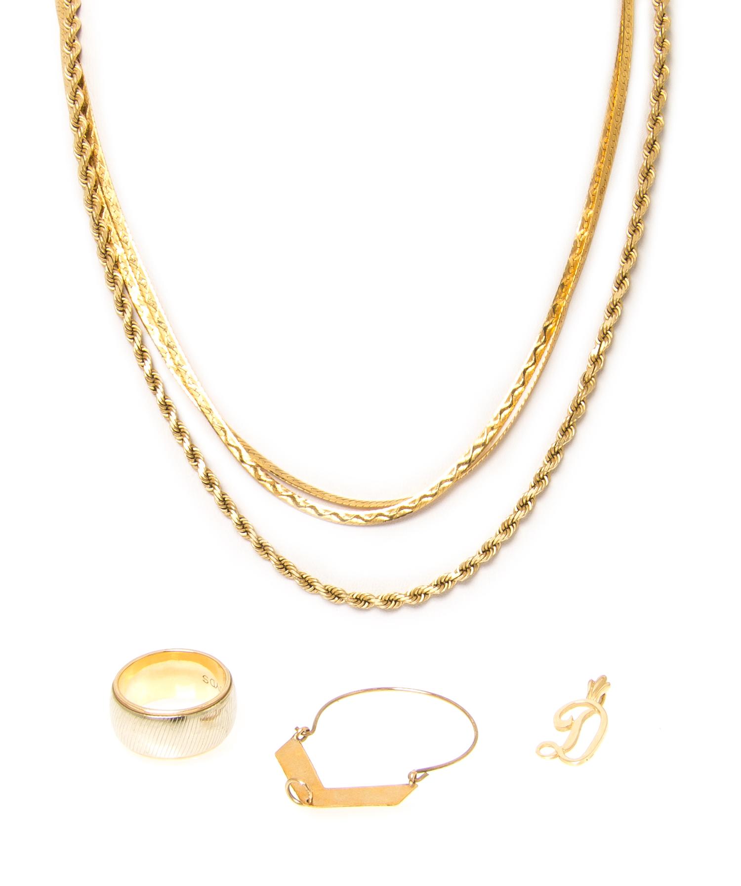 A Group of Yellow Gold Jewelry, 19.10 dwts.
