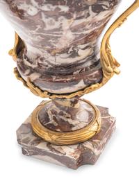 A Pair of French Gilt Bronze Mounted Marble Urns