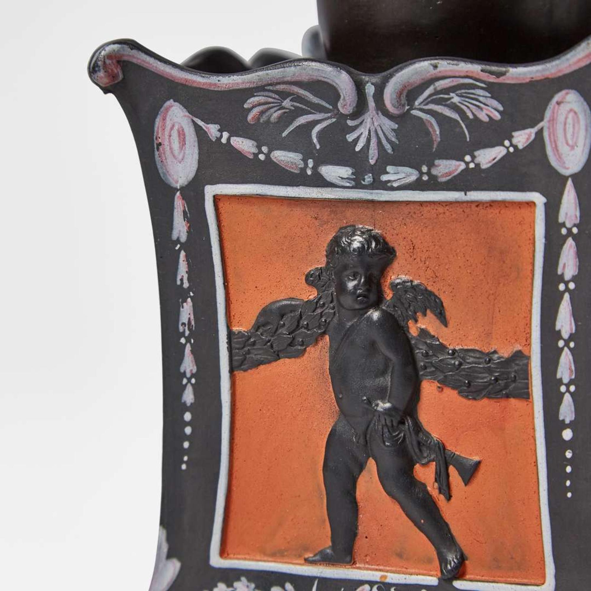 A Near Pair of Wedgwood Encaustic-Decorated Black Basalt Bulb Pots UK, circa 1800