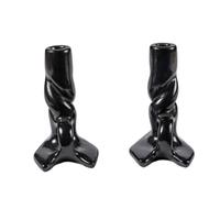 Legoria Tafoya (Santa Clara, 1911-1984) — Blackware Pottery Candlestick Holders