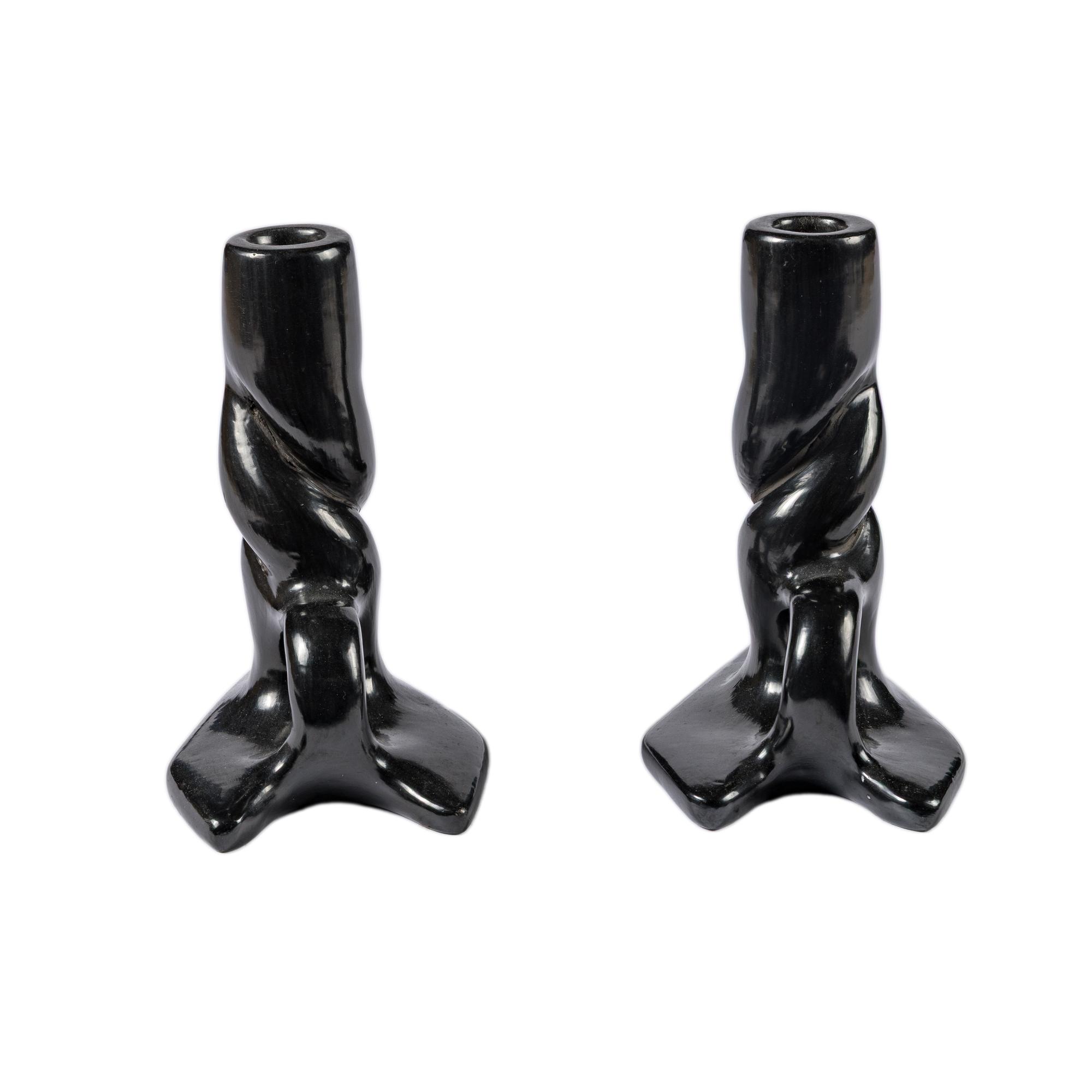 Legoria Tafoya (Santa Clara, 1911-1984) — Blackware Pottery Candlestick Holders