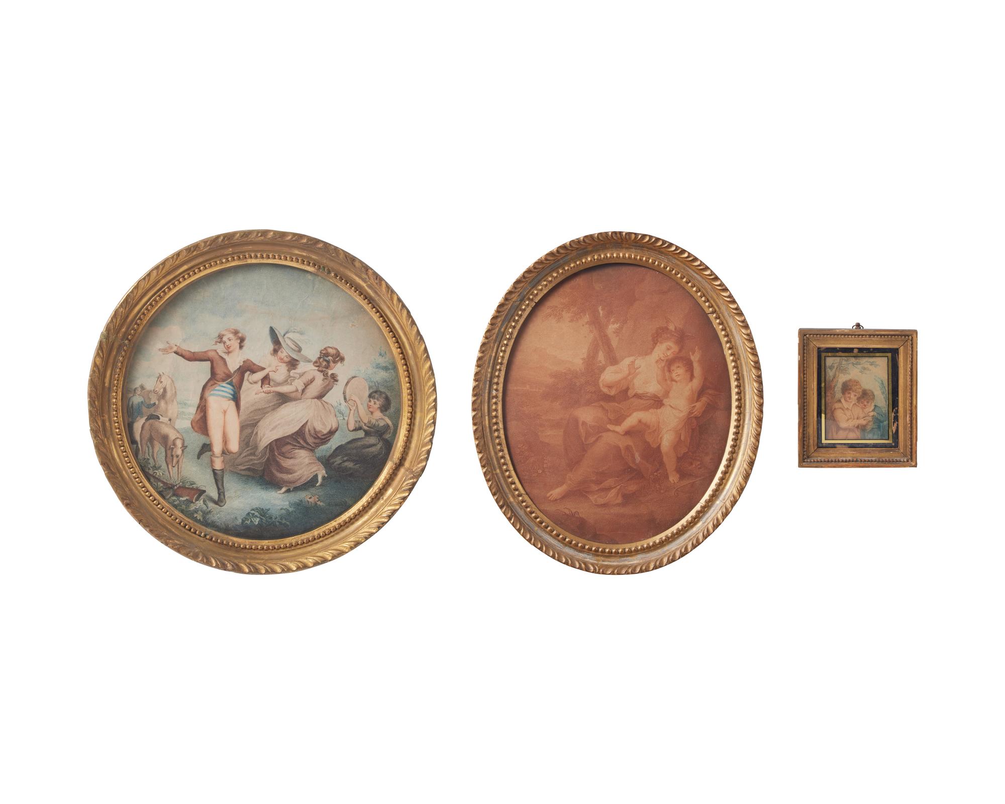 A group of four George III or Regency engravings and drawing, 18th / 19th century