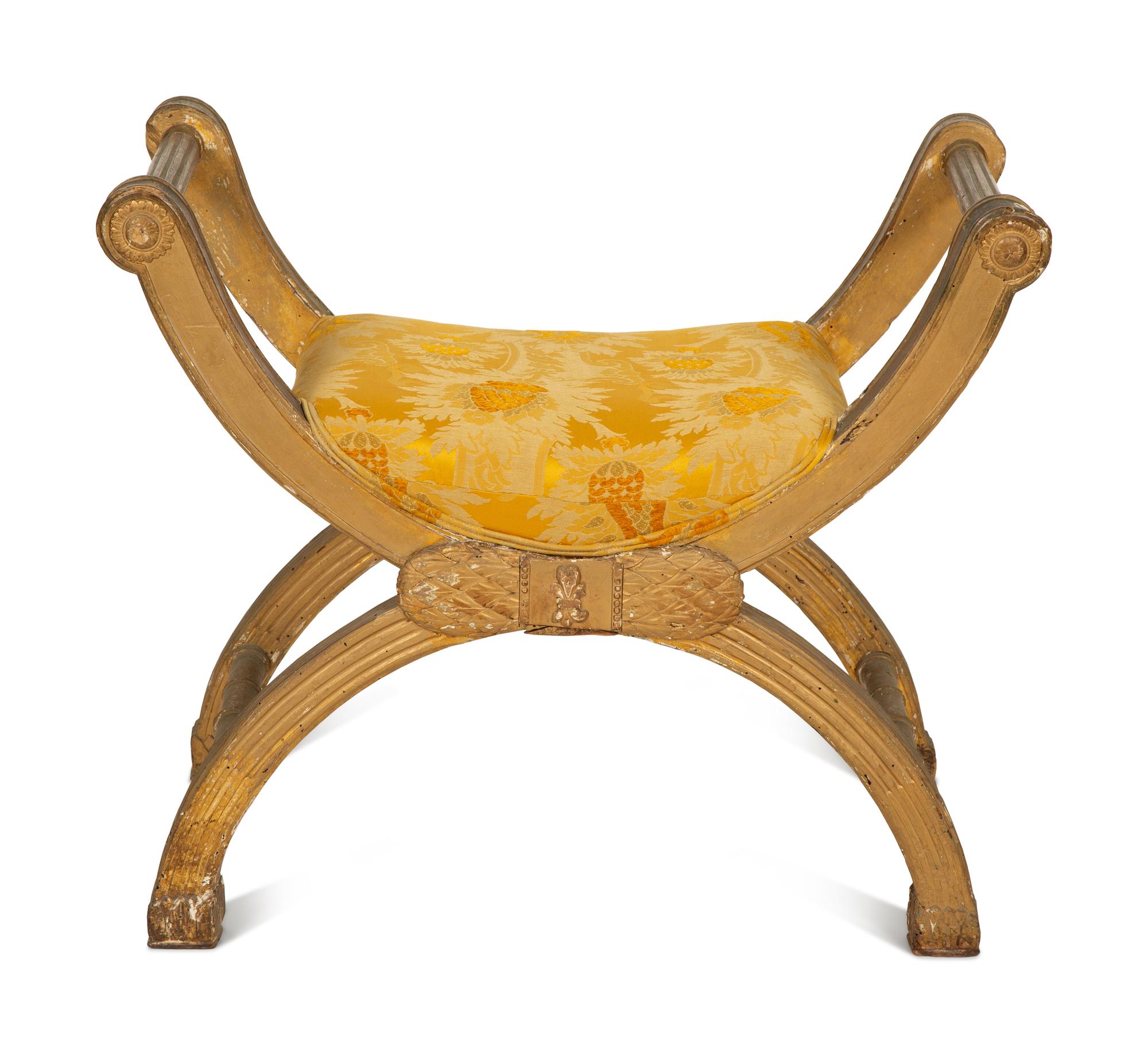 An Italian Giltwood Curule-Form Bench