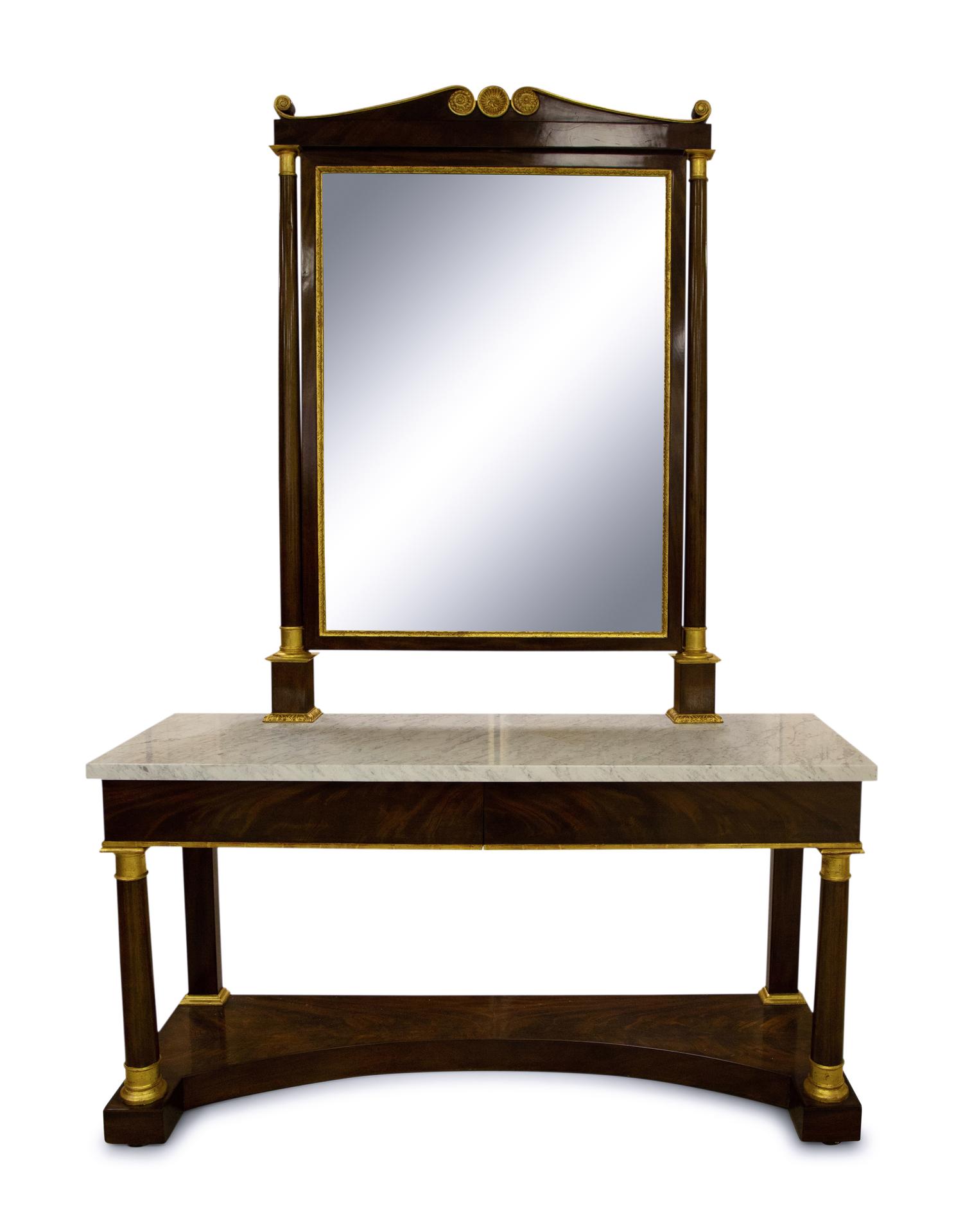 A Napoleon III Style Mahogany Marble-Top Pier Table and Parcel Gilt Mirror