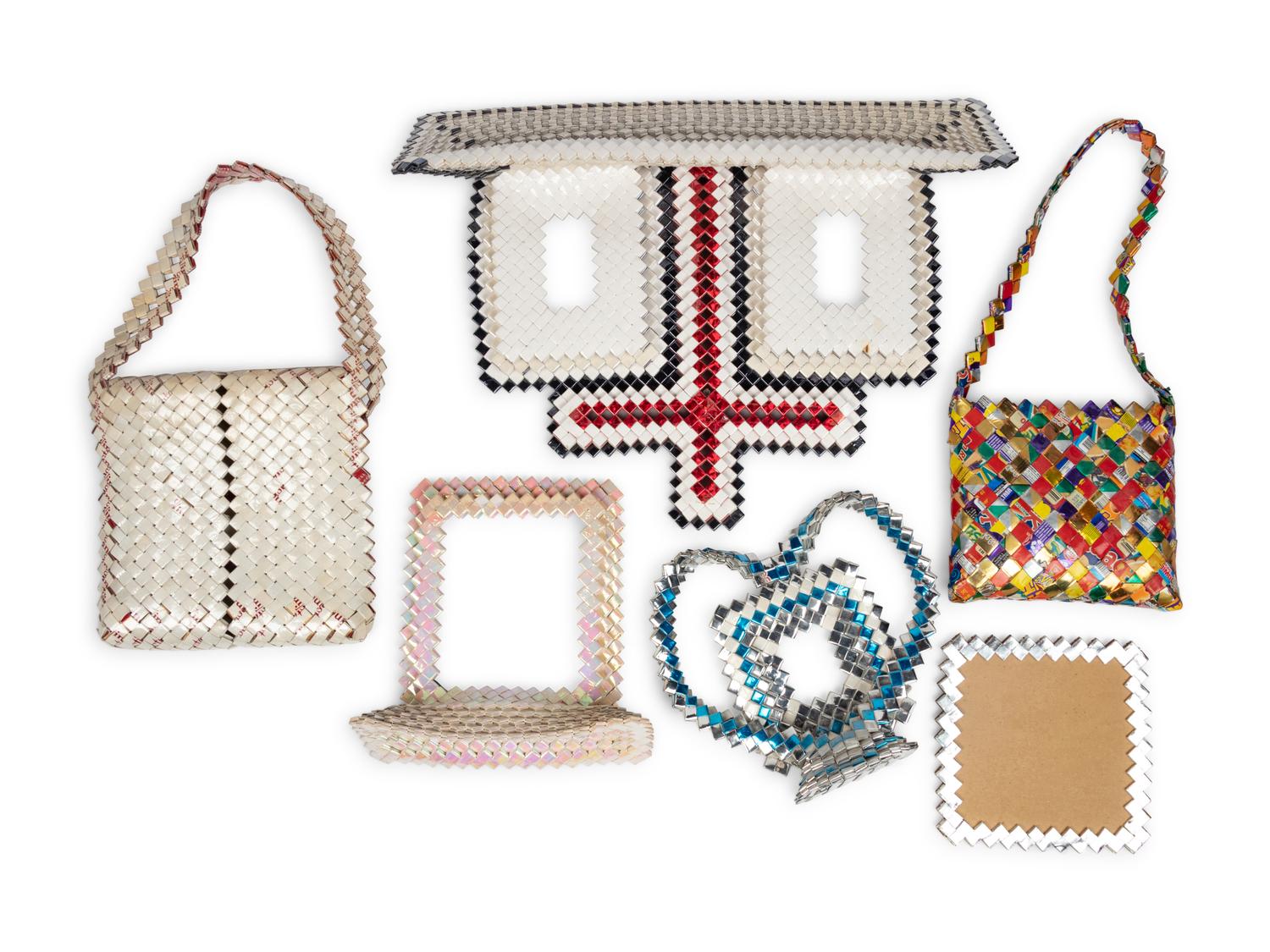 Six Prison Art Cigarette and Candy Package Frames and Purses