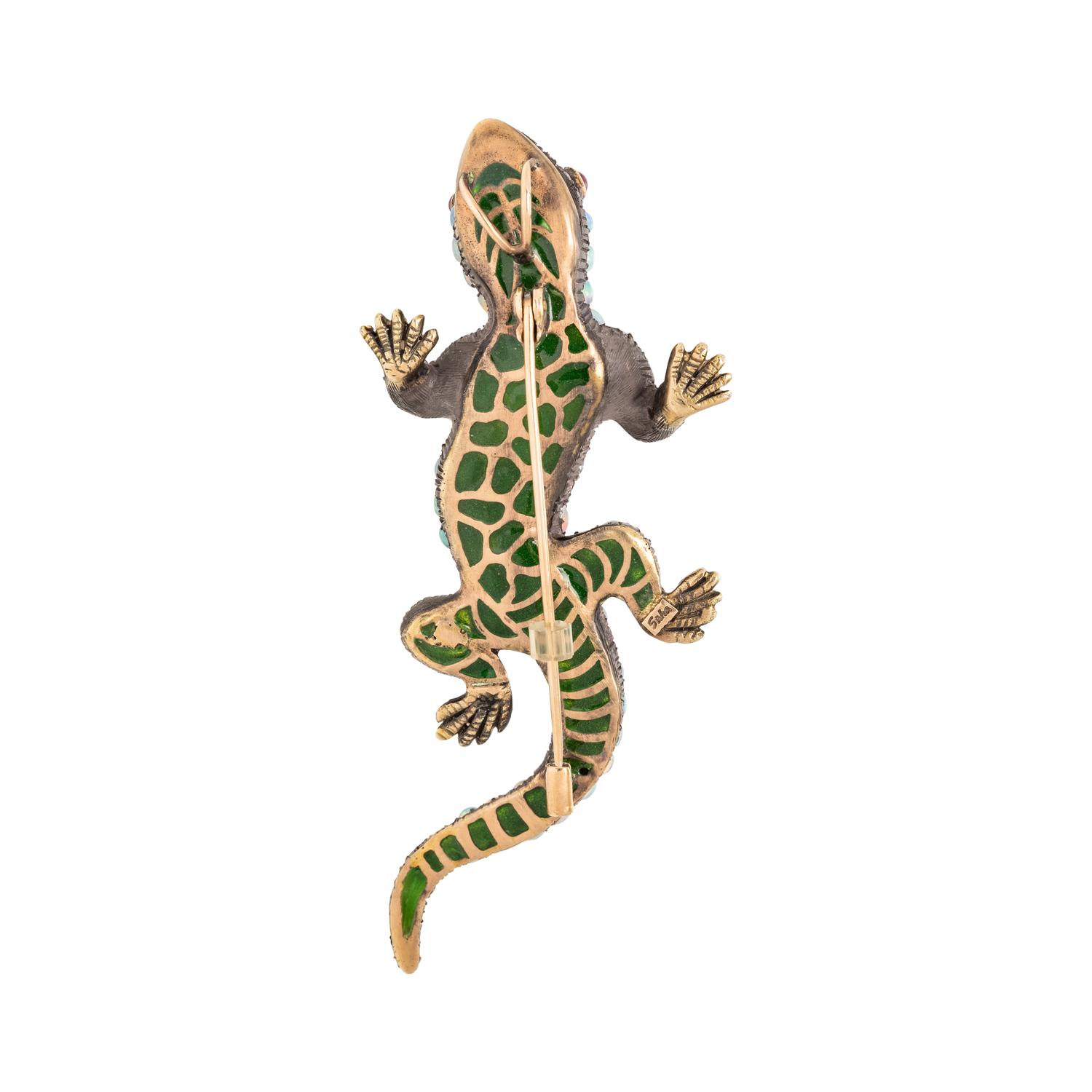 SILVER-TOPPED GOLD, OPAL AND DIAMOND LIZARD PENDANT/BROOCH