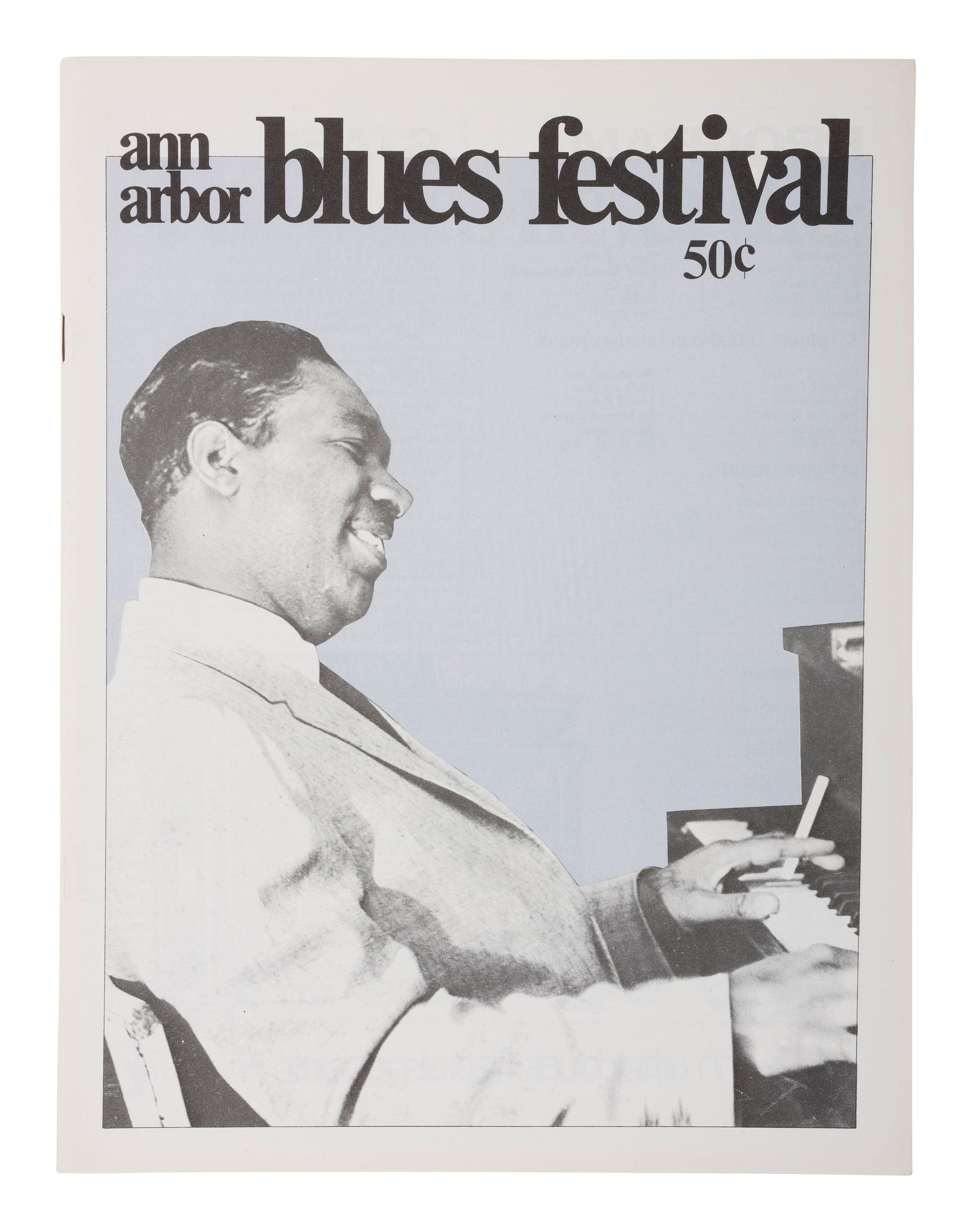 [MUSIC]. A group of 4 items promoting the Ann Arbor Blues and Jazz Festivals in 1970 and 1972, incl. posters, a program and bumper sticker.