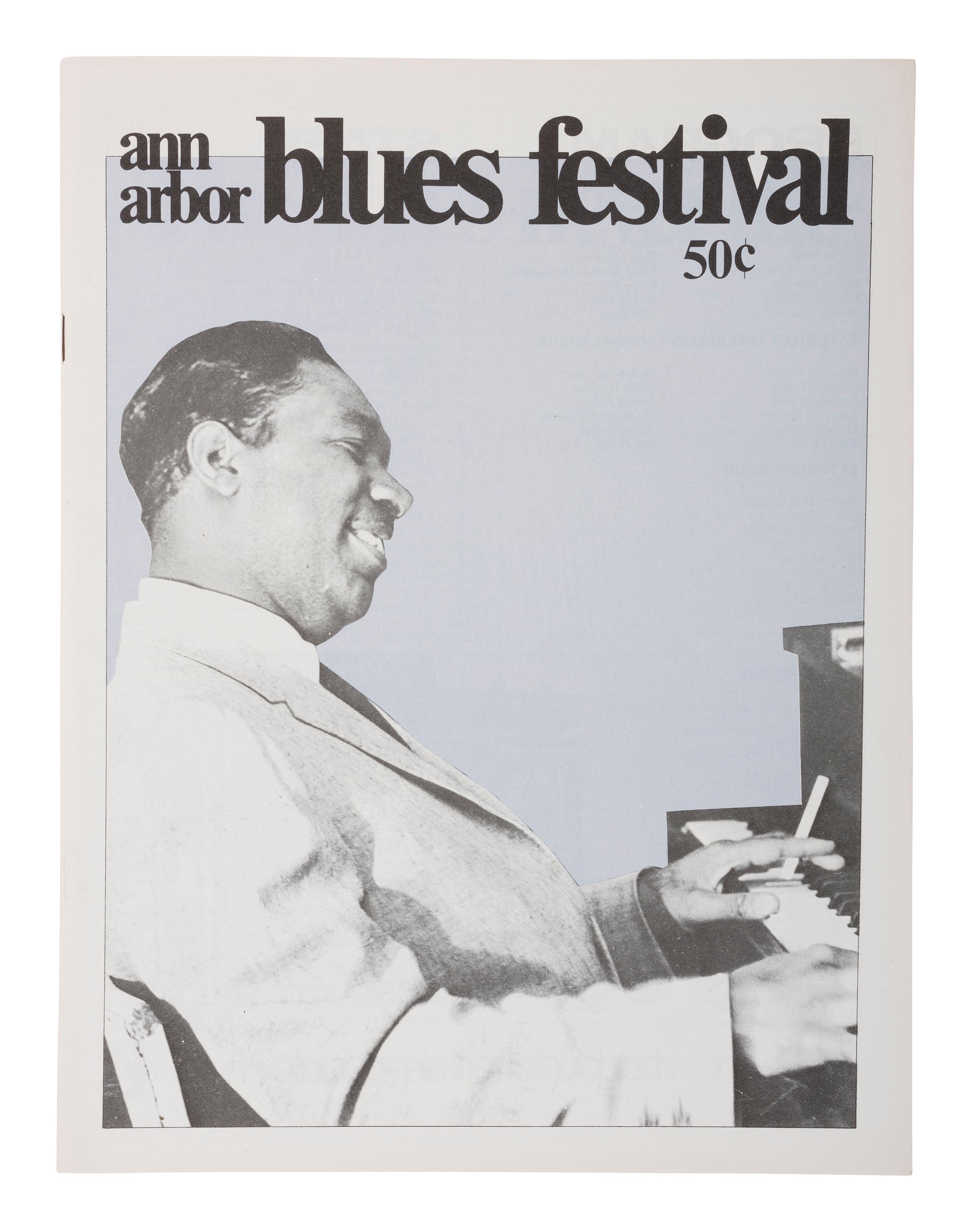 [MUSIC]. A group of 4 items promoting the Ann Arbor Blues and Jazz Festivals in 1970 and 1972, incl. posters, a program and bumper sticker.