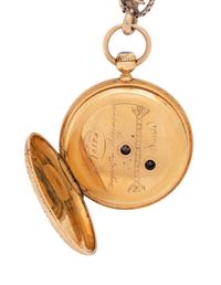An Antique 18 Karat Yellow Gold and Enamel 'Ponts de Martel' Hunter Case Pocket Watch, Augustin Perrenoud, with Longchain Necklace,