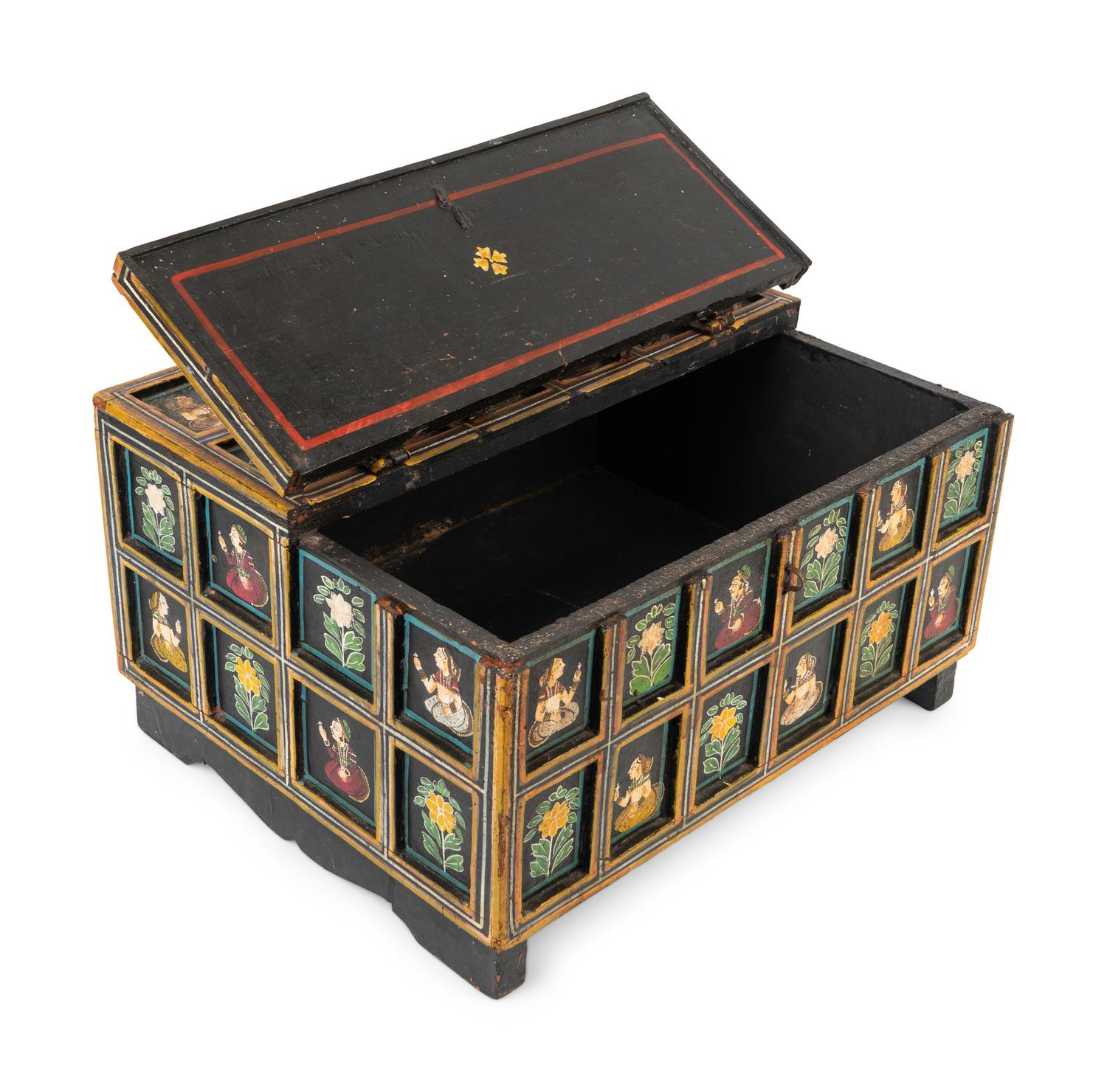 An Indian Polychromed Wood Coffer