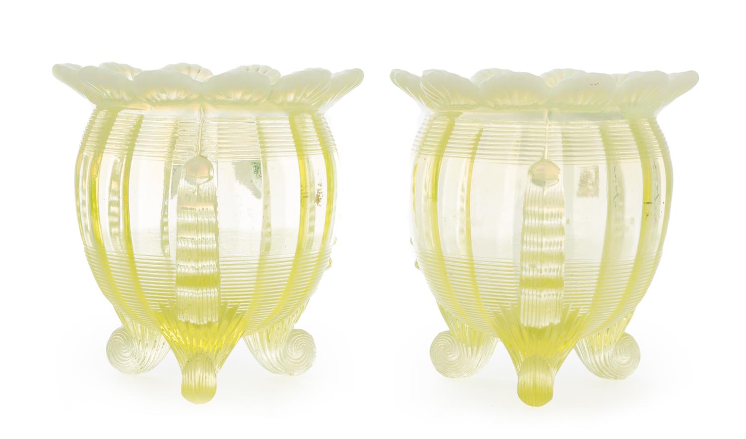 A Pair of Uranium Glass Bowls Height 4 1/2 inches.