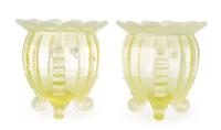 A Pair of Uranium Glass Bowls Height 4 1/2 inches.