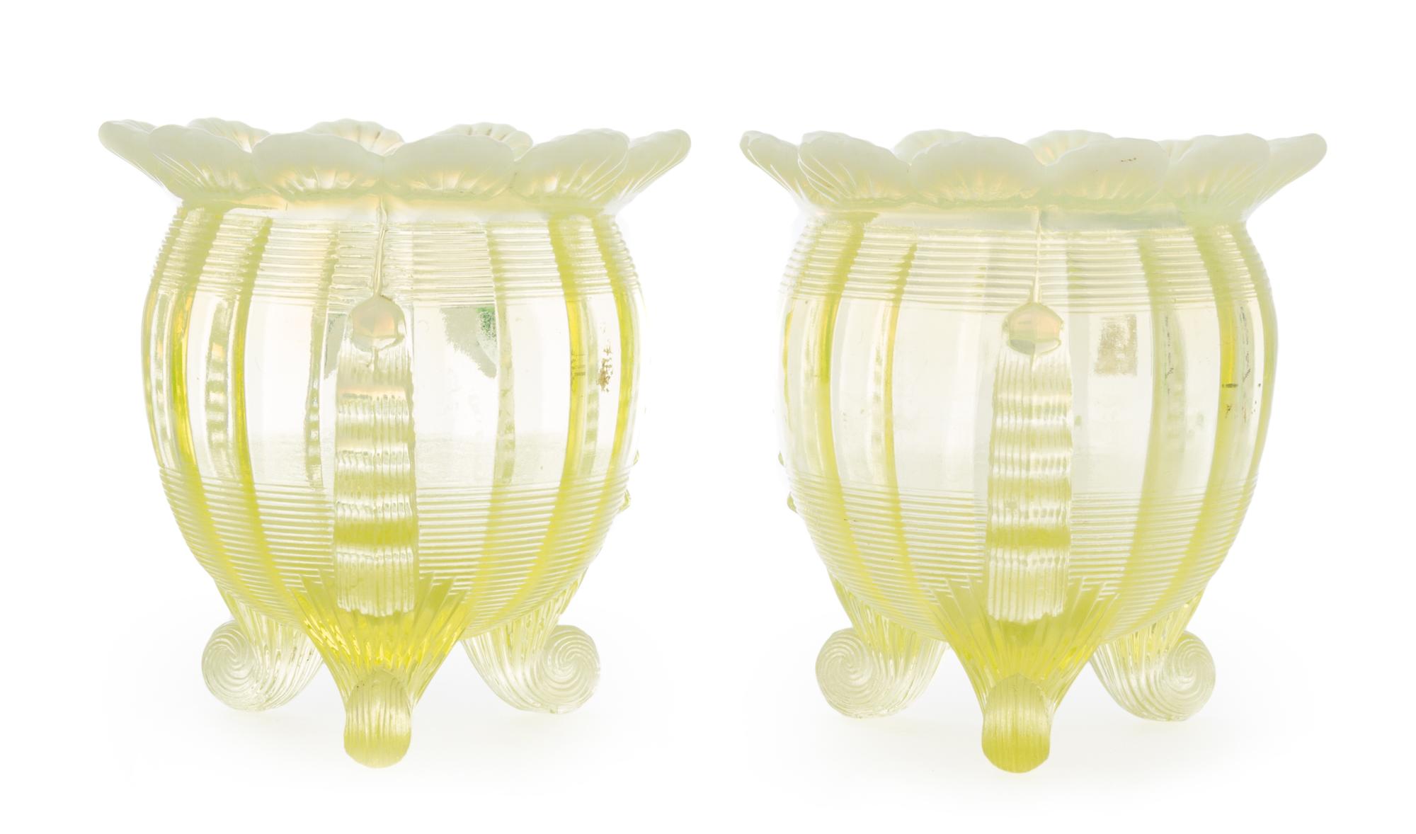 A Pair of Uranium Glass Bowls Height 4 1/2 inches.