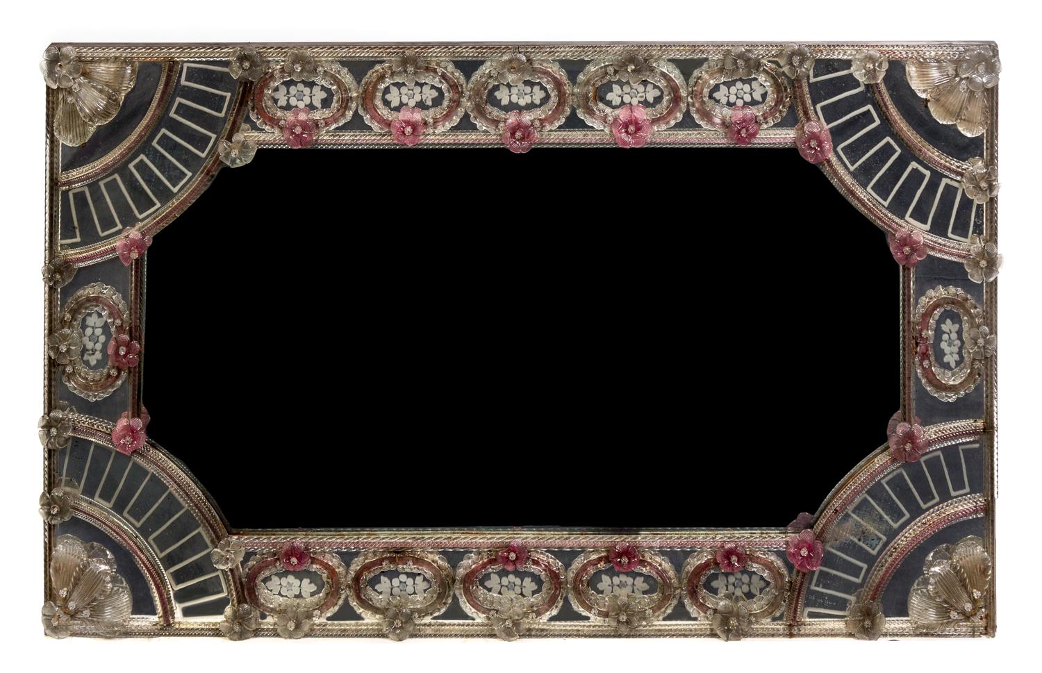 A Pair of Venetian Glass Mirrors Height 59 x width 35 inches. — 19TH CENTURY