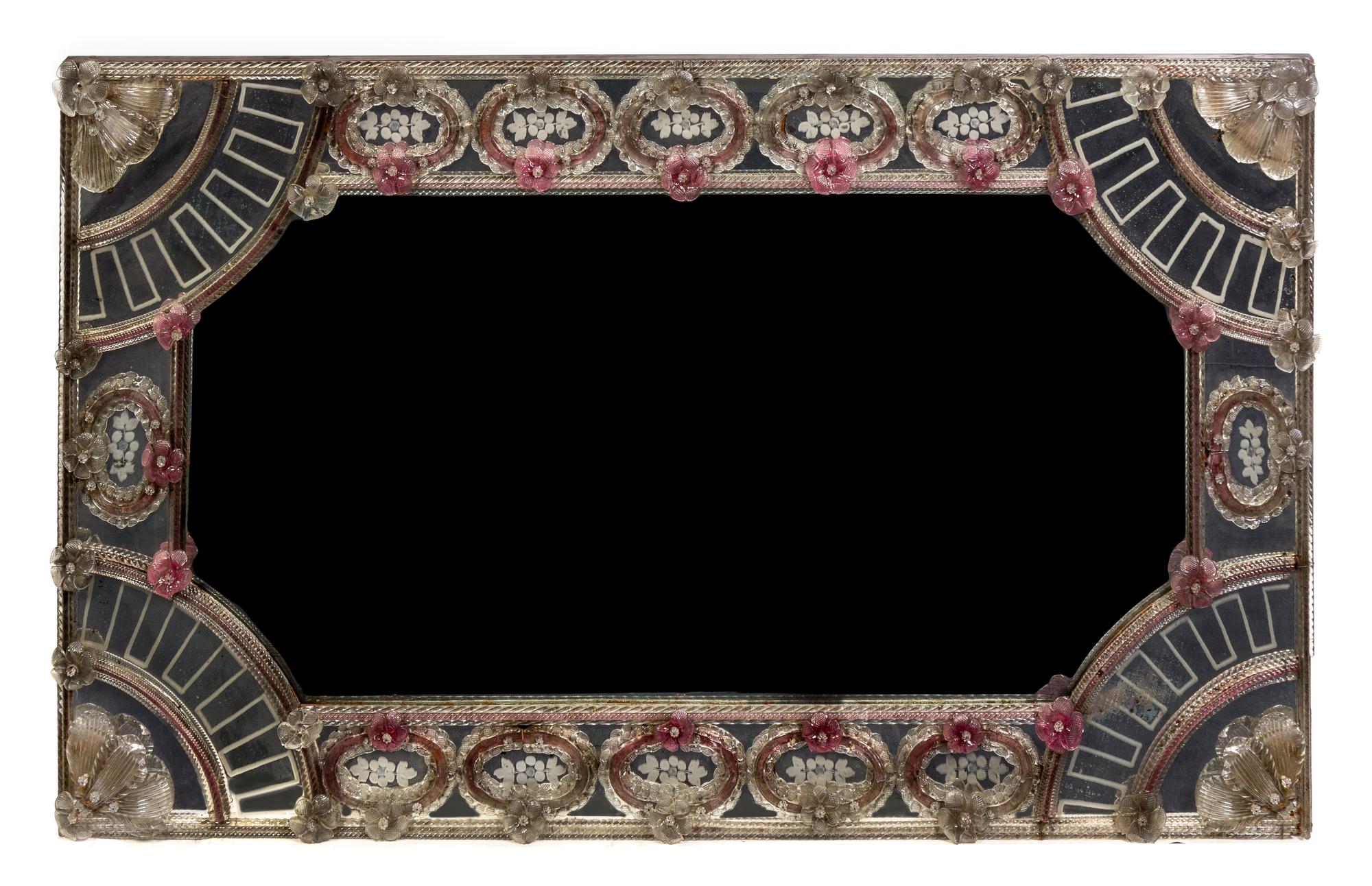 A Pair of Venetian Glass Mirrors Height 59 x width 35 inches. — 19TH CENTURY