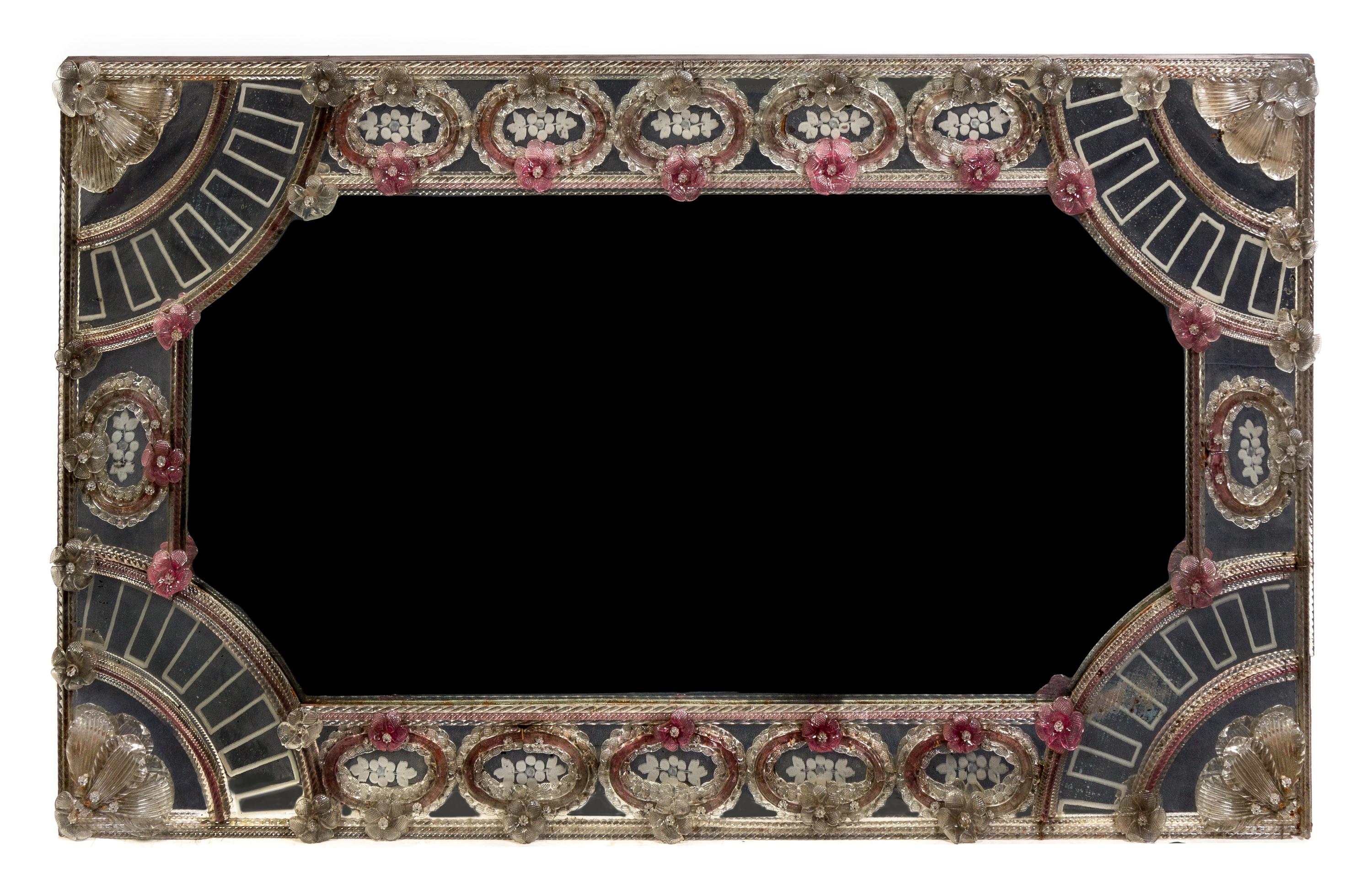 A Pair of Venetian Glass Mirrors Height 59 x width 35 inches. — 19TH CENTURY