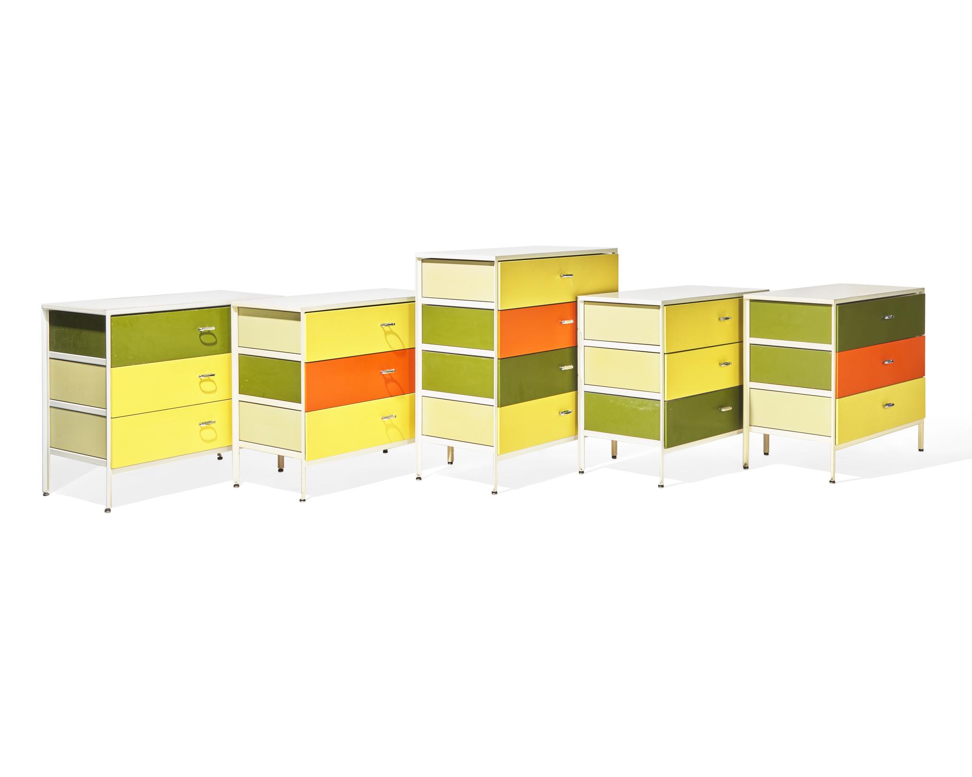Five steel-frame chests of drawers Herman Miller, USA