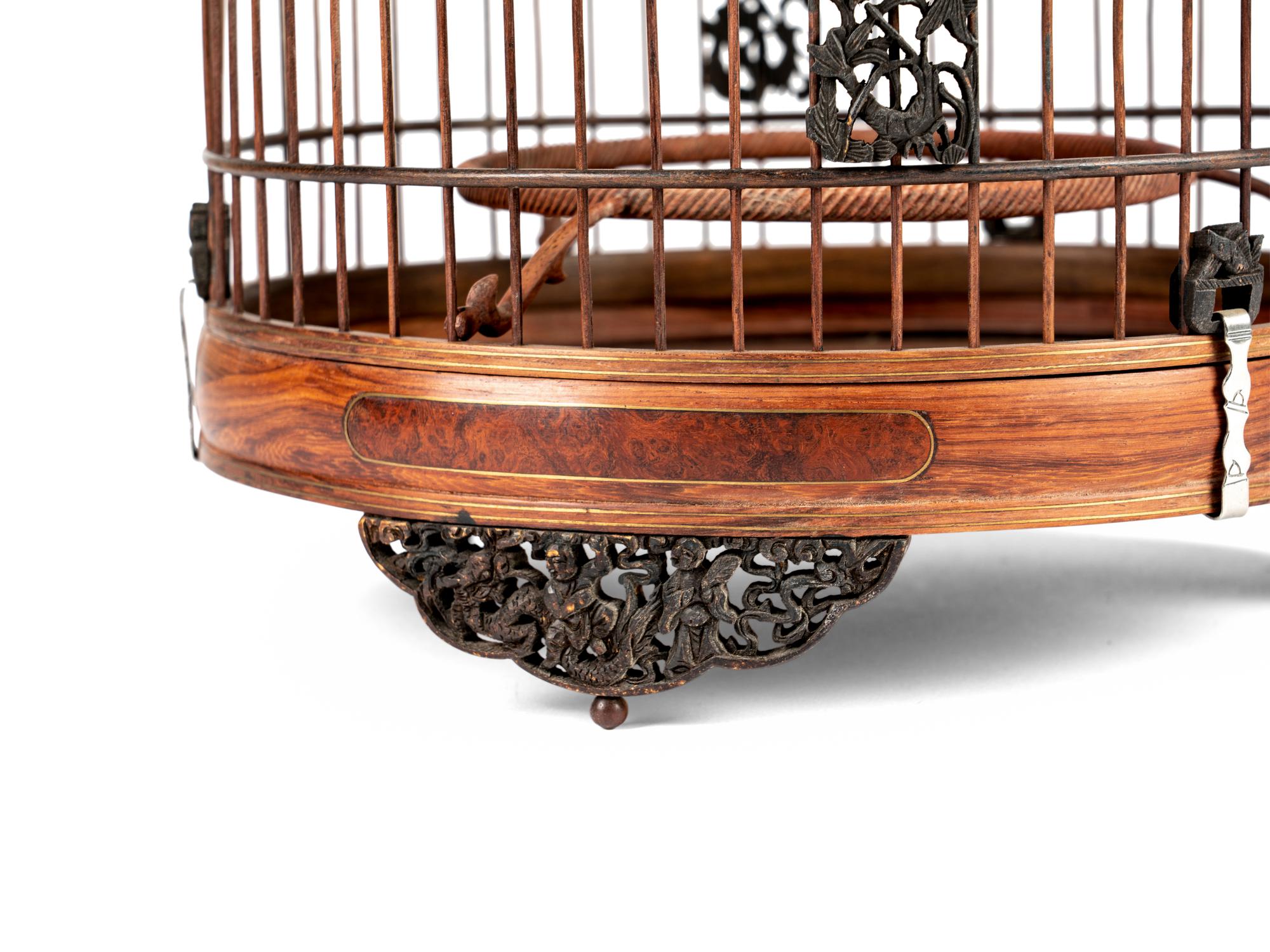 A Burlwood Inset Hardwood Birdcage