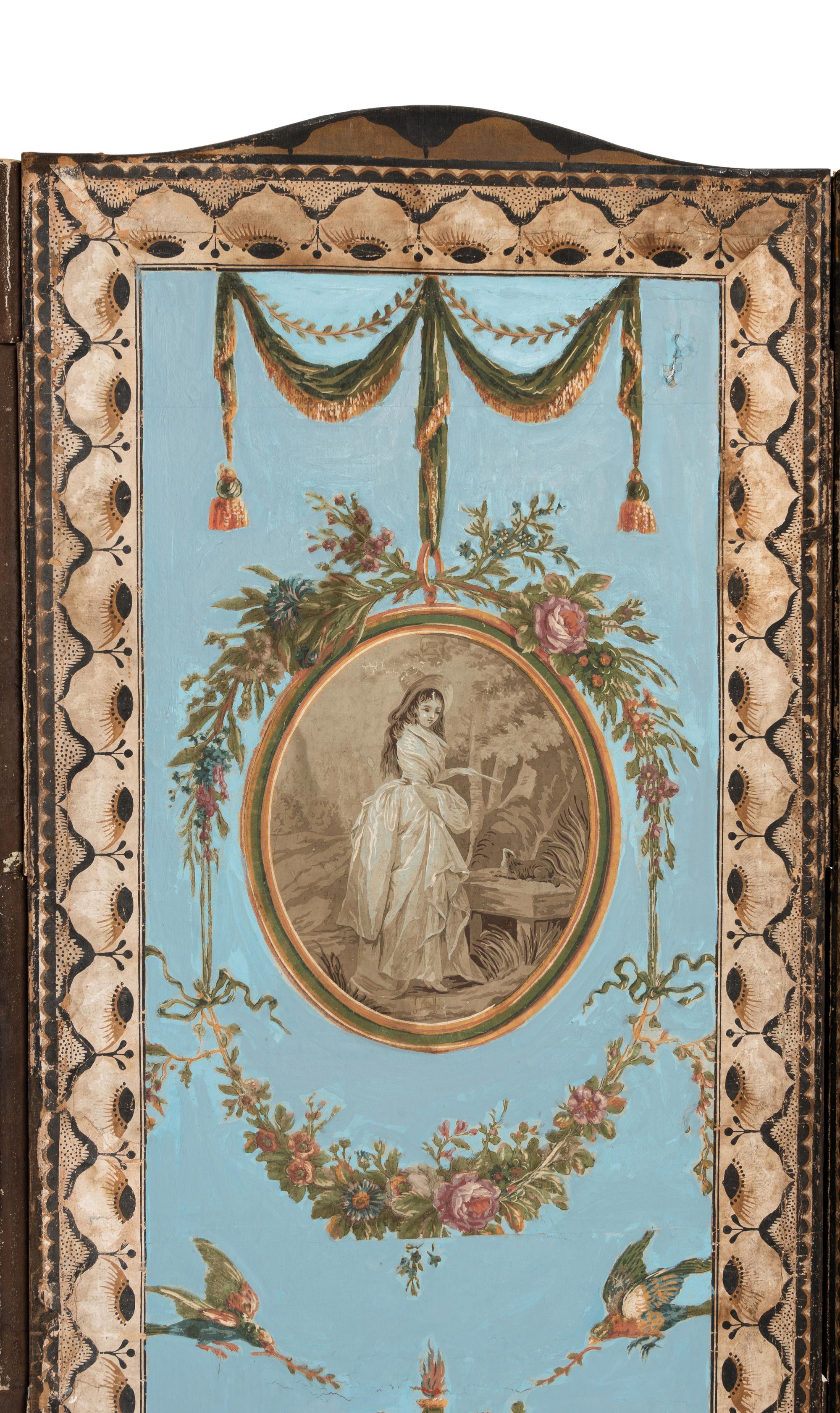 A Directoire Painted Wallpaper Floor Screen